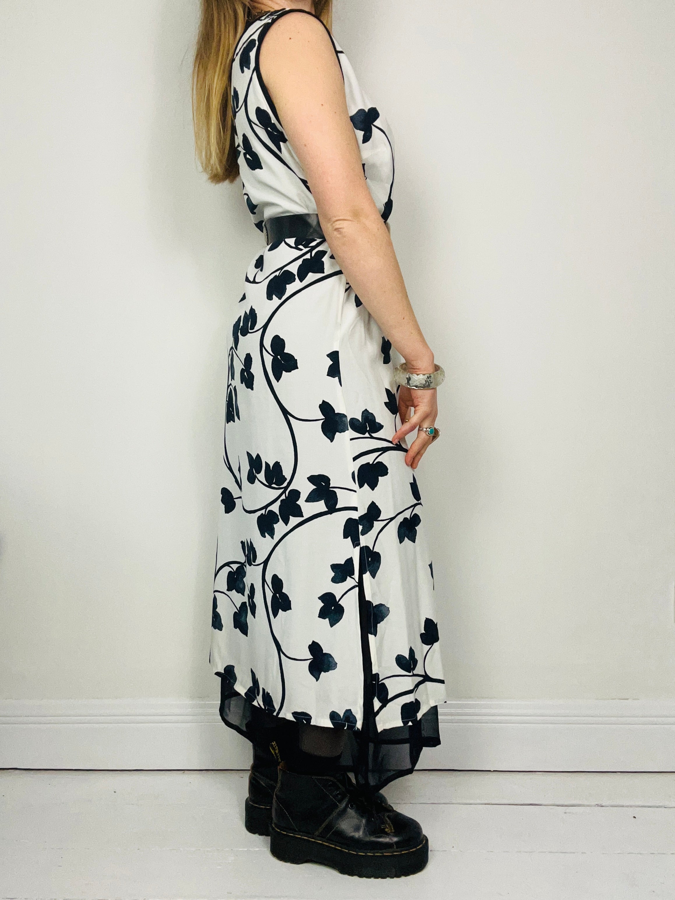 Leaf Print 90's Midi Dress Size 14