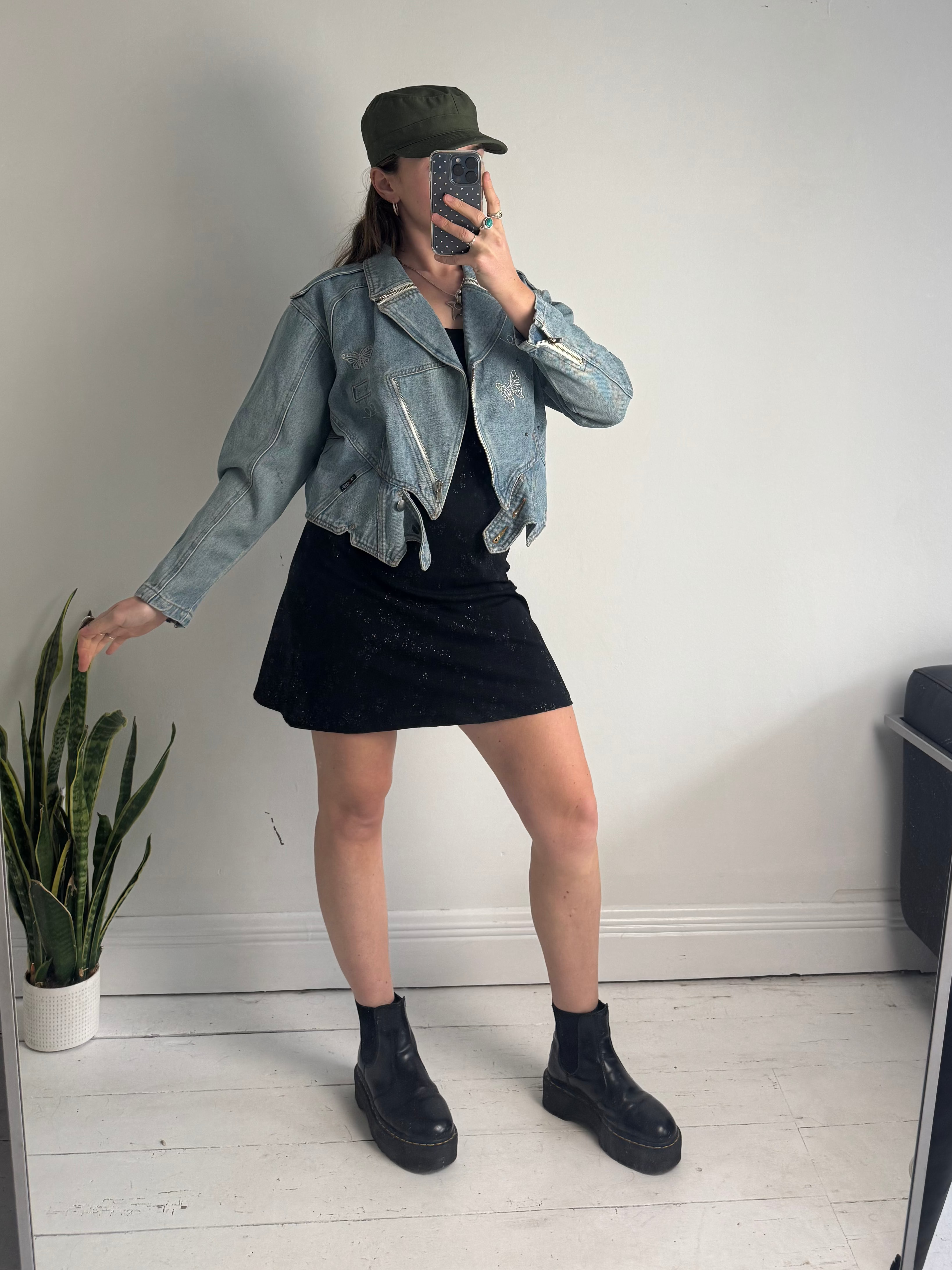 Butterfly Biker Denim Jacket 80's Size S
