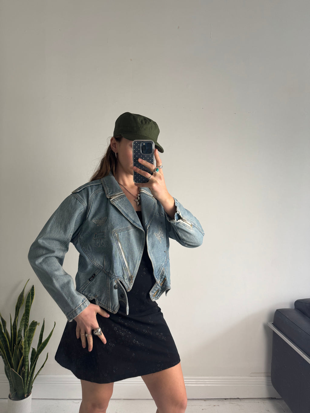 Butterfly Biker Denim Jacket 80's Size S