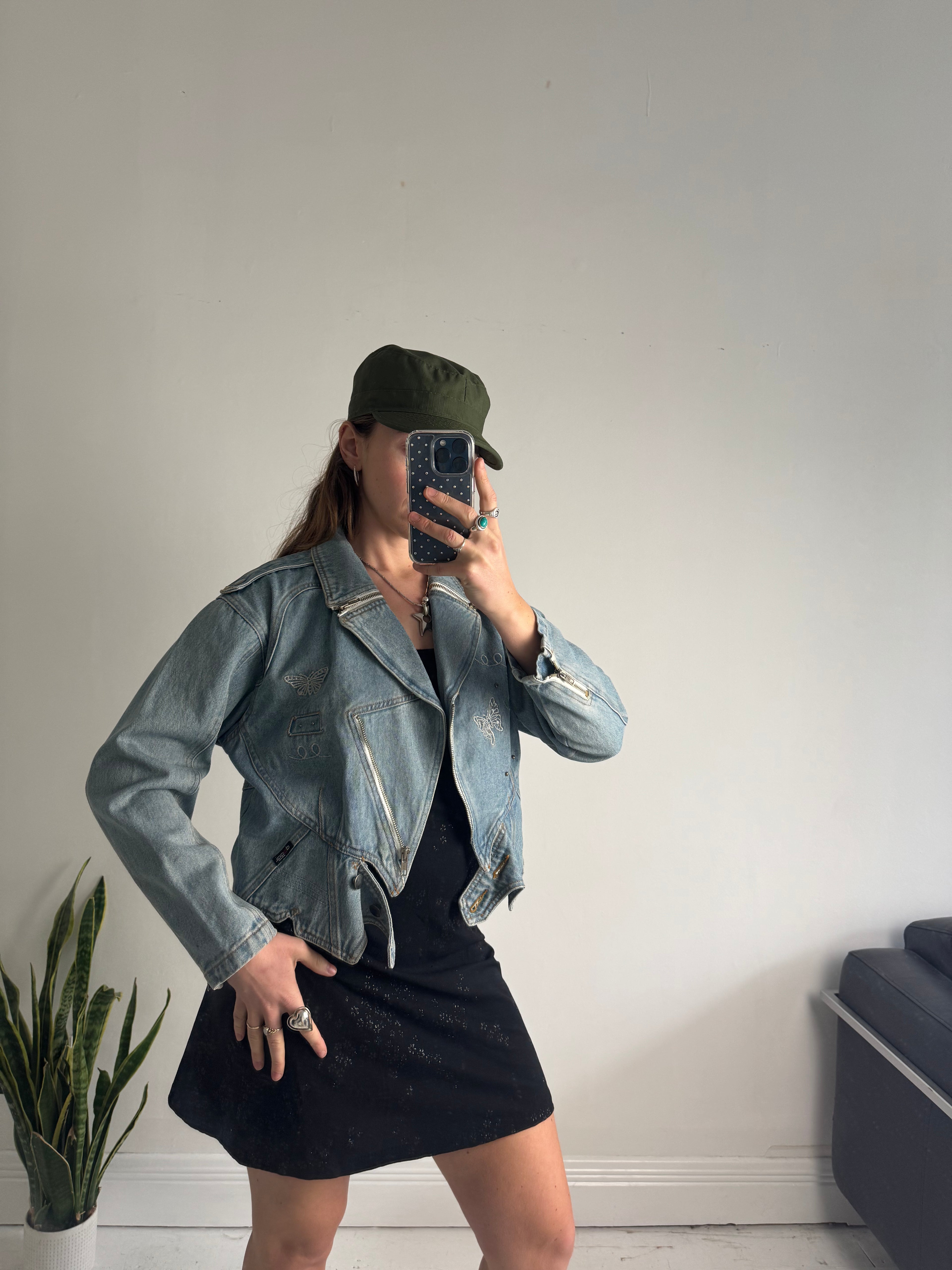 Butterfly Biker Denim Jacket 80's Size S