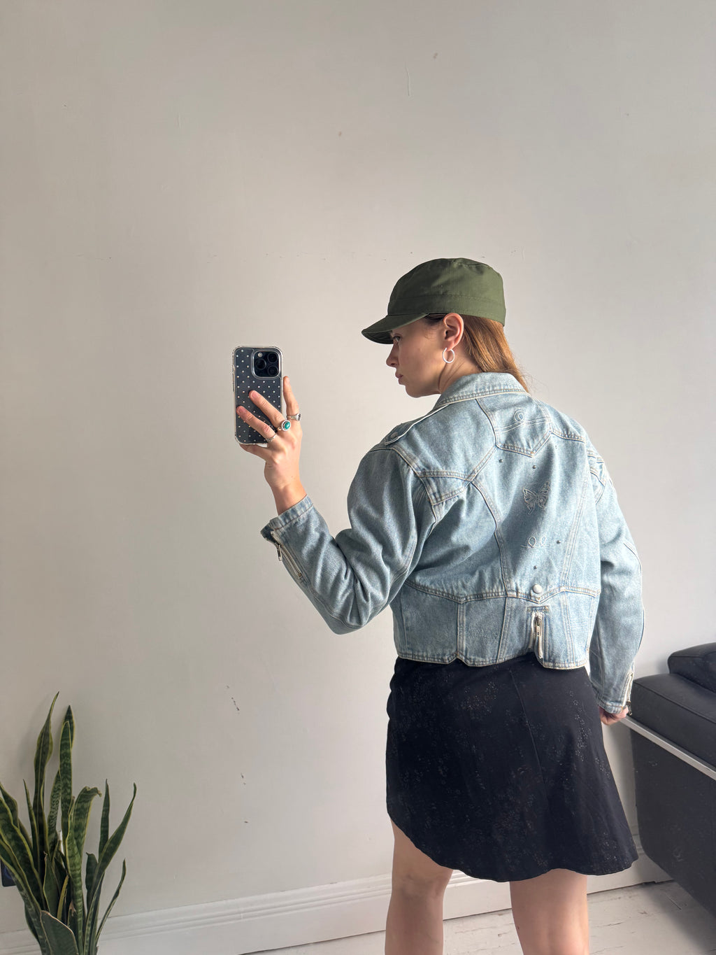 Butterfly Biker Denim Jacket 80's Size S