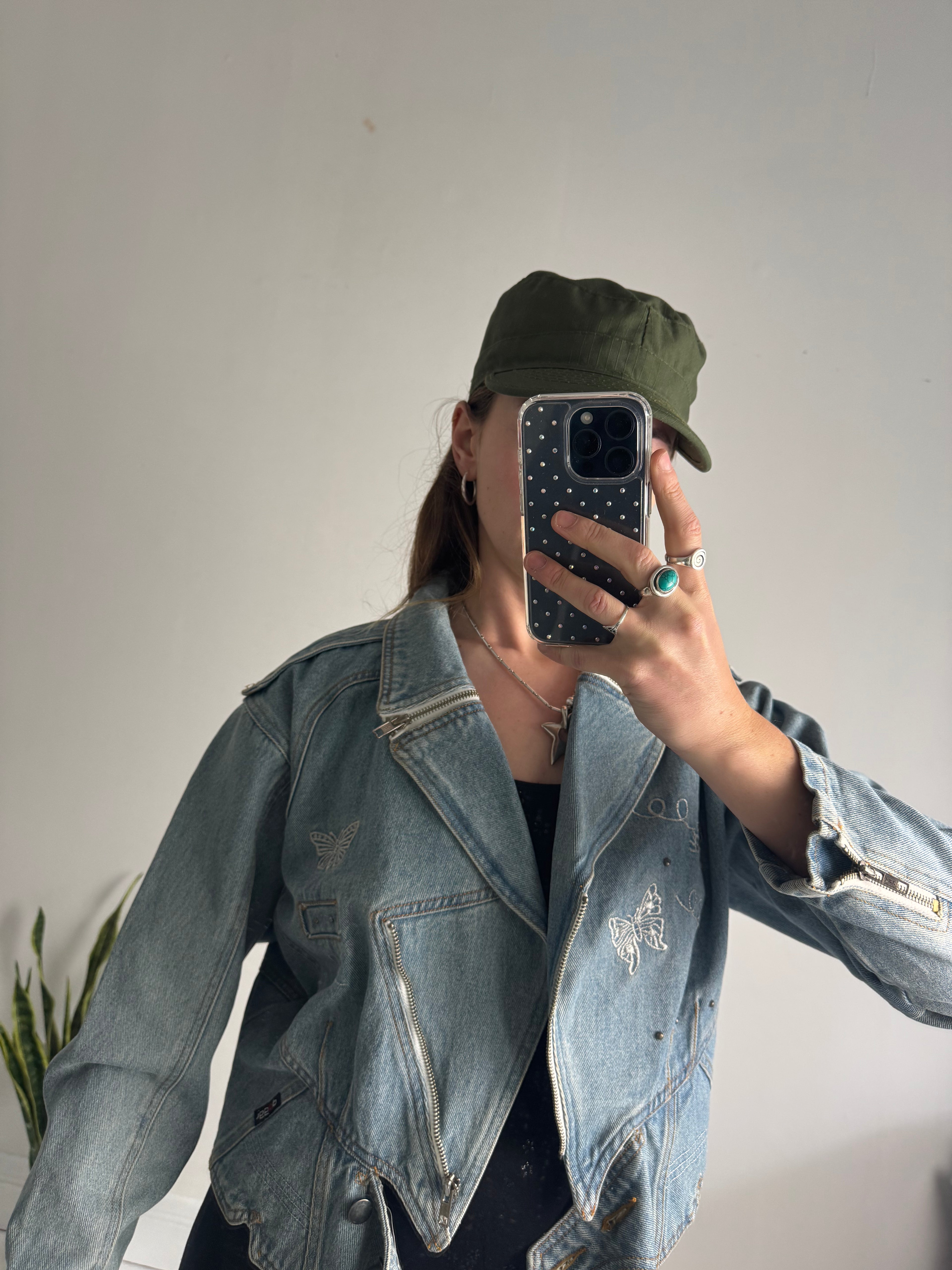 Butterfly Biker Denim Jacket 80's Size S