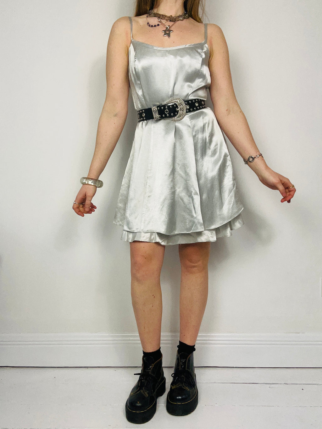 Silver 90's Mini Slip Dress Size 10