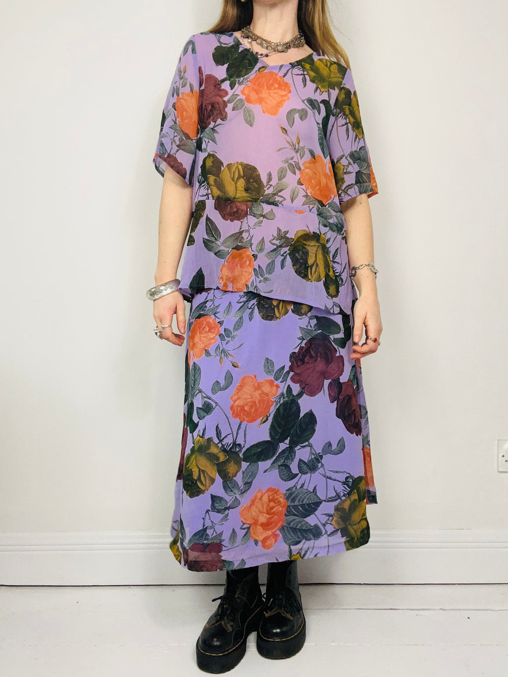 Purple Flroal Two Piece Set Size 14