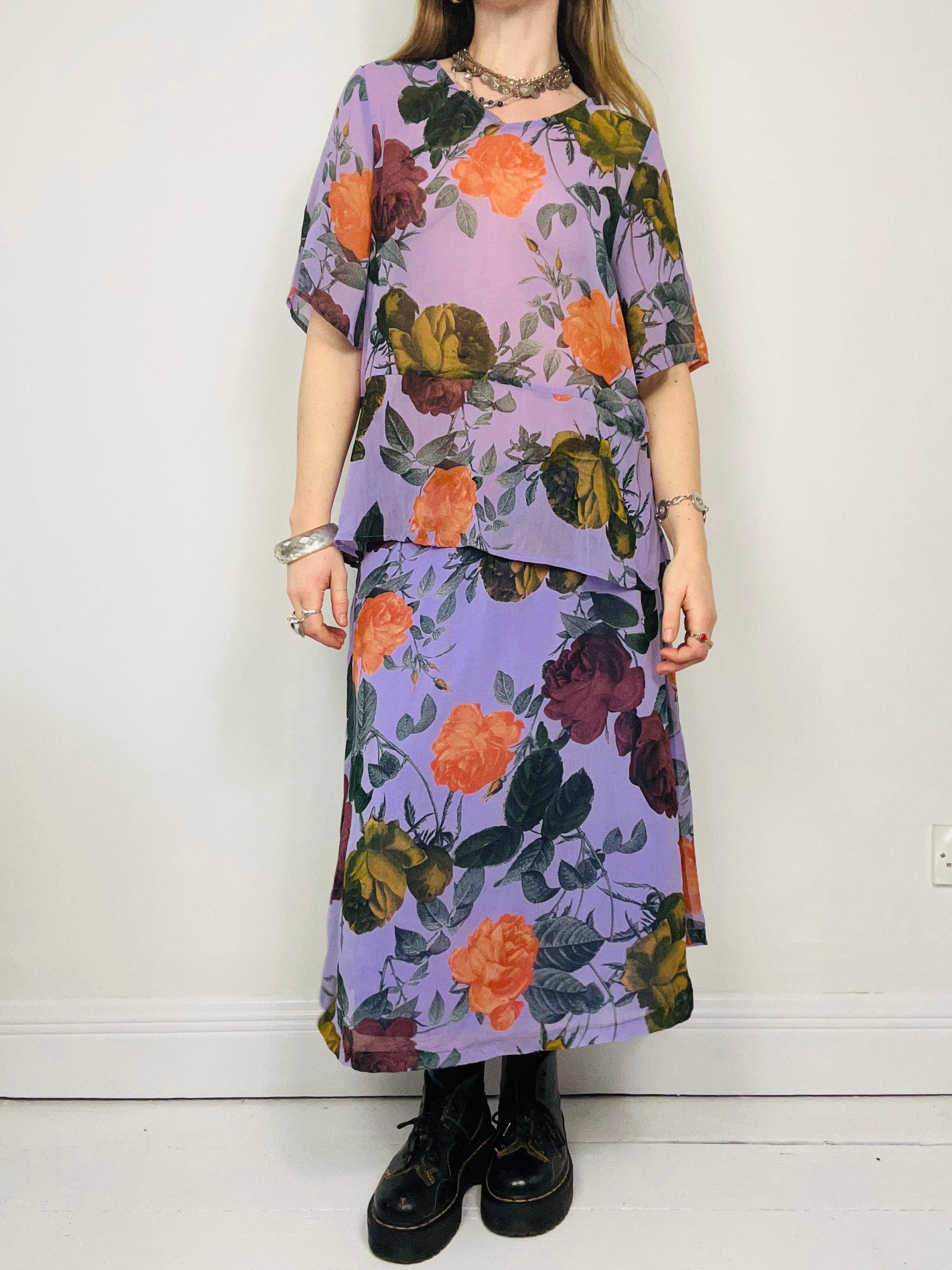 Purple Flroal Two Piece Set Size 14