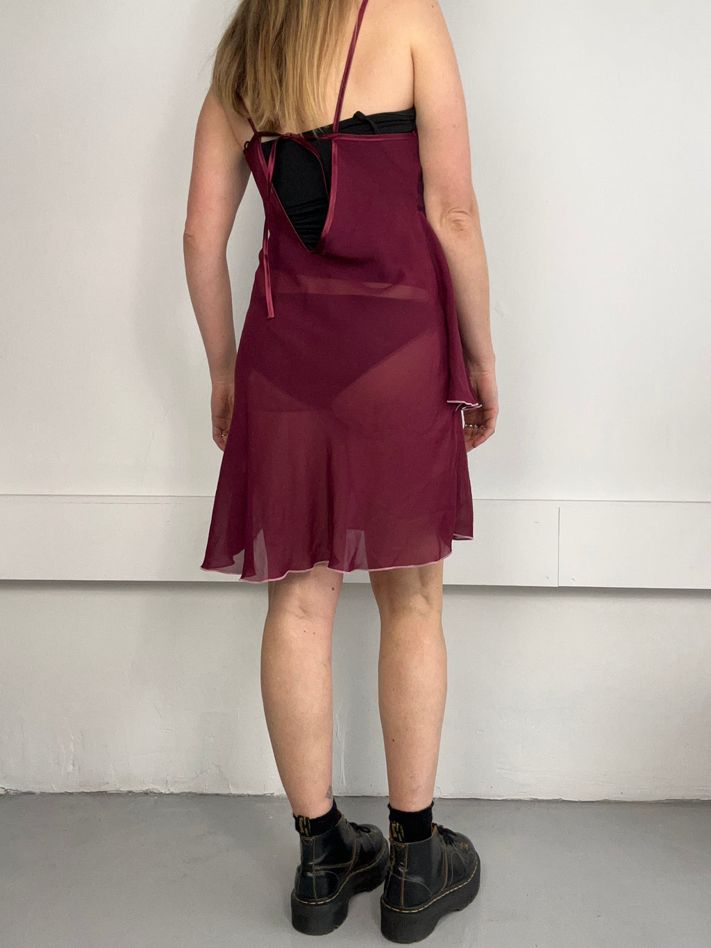Sheer Wine Ruffle Slip Dress Size 10