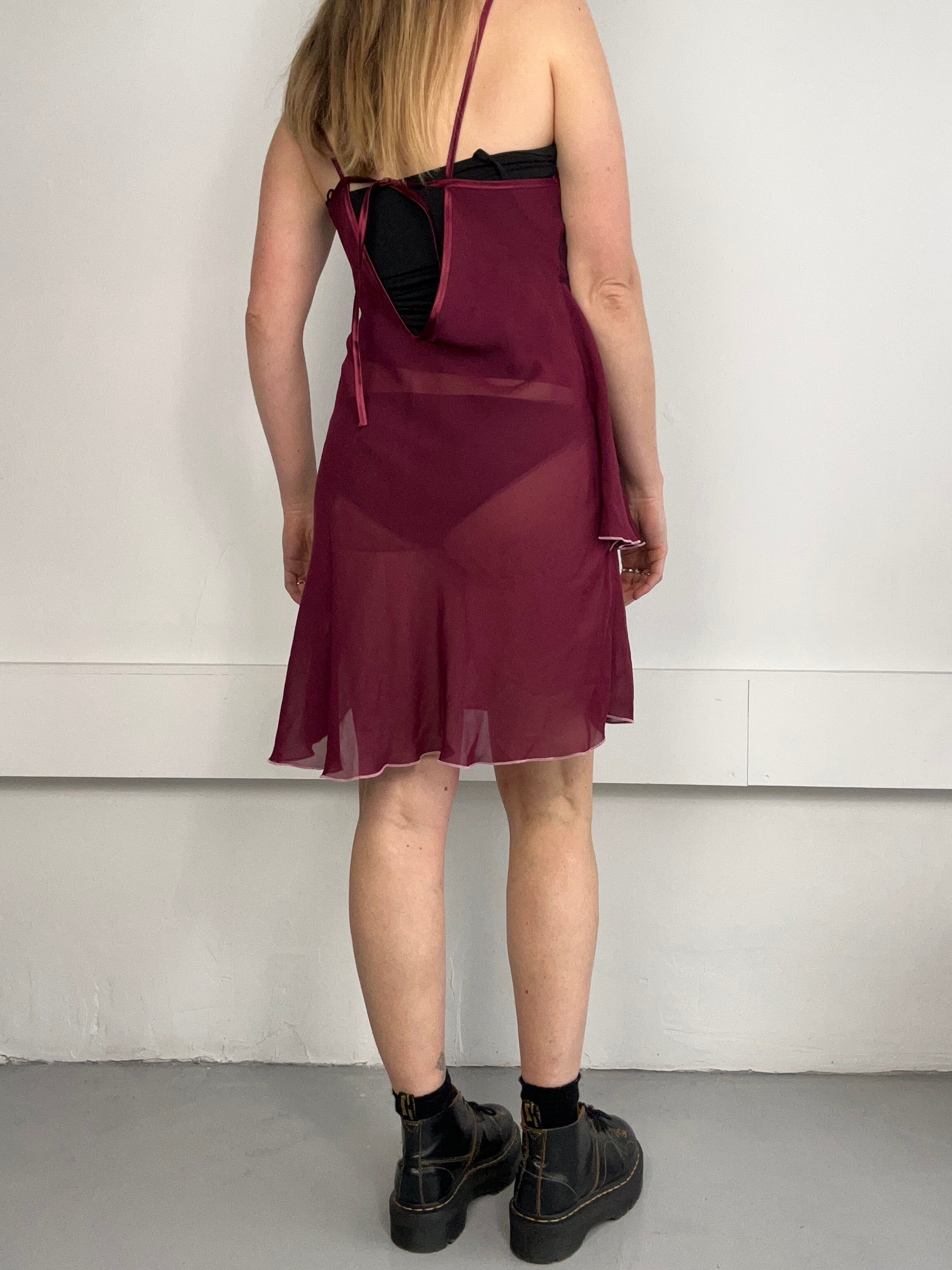 Sheer Wine Ruffle Slip Dress Size 10