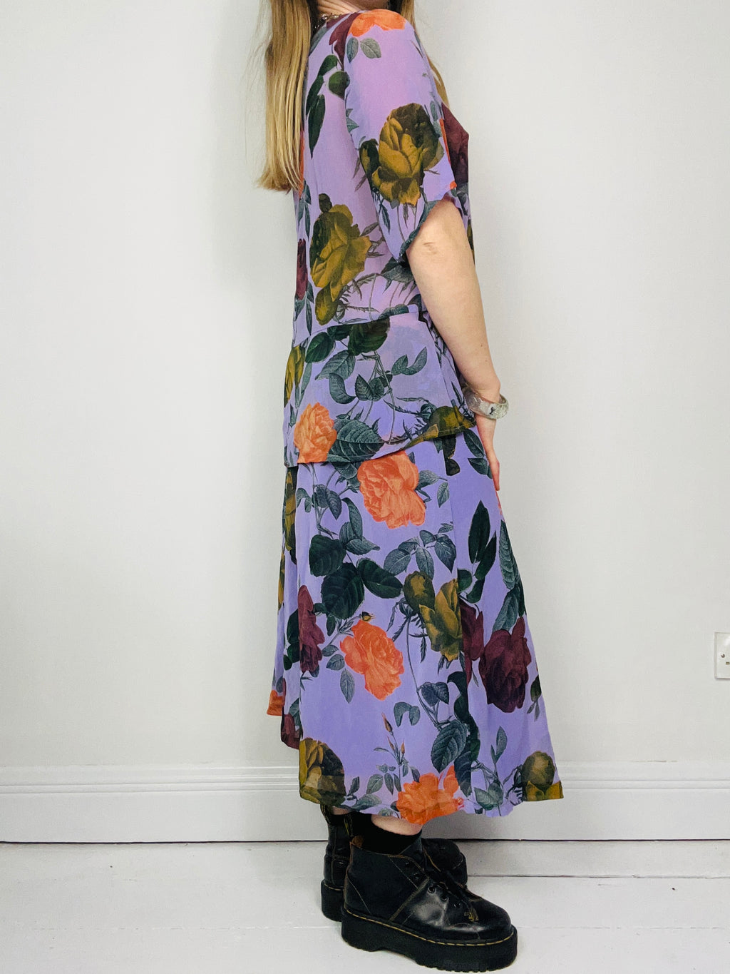 Purple Flroal Two Piece Set Size 14