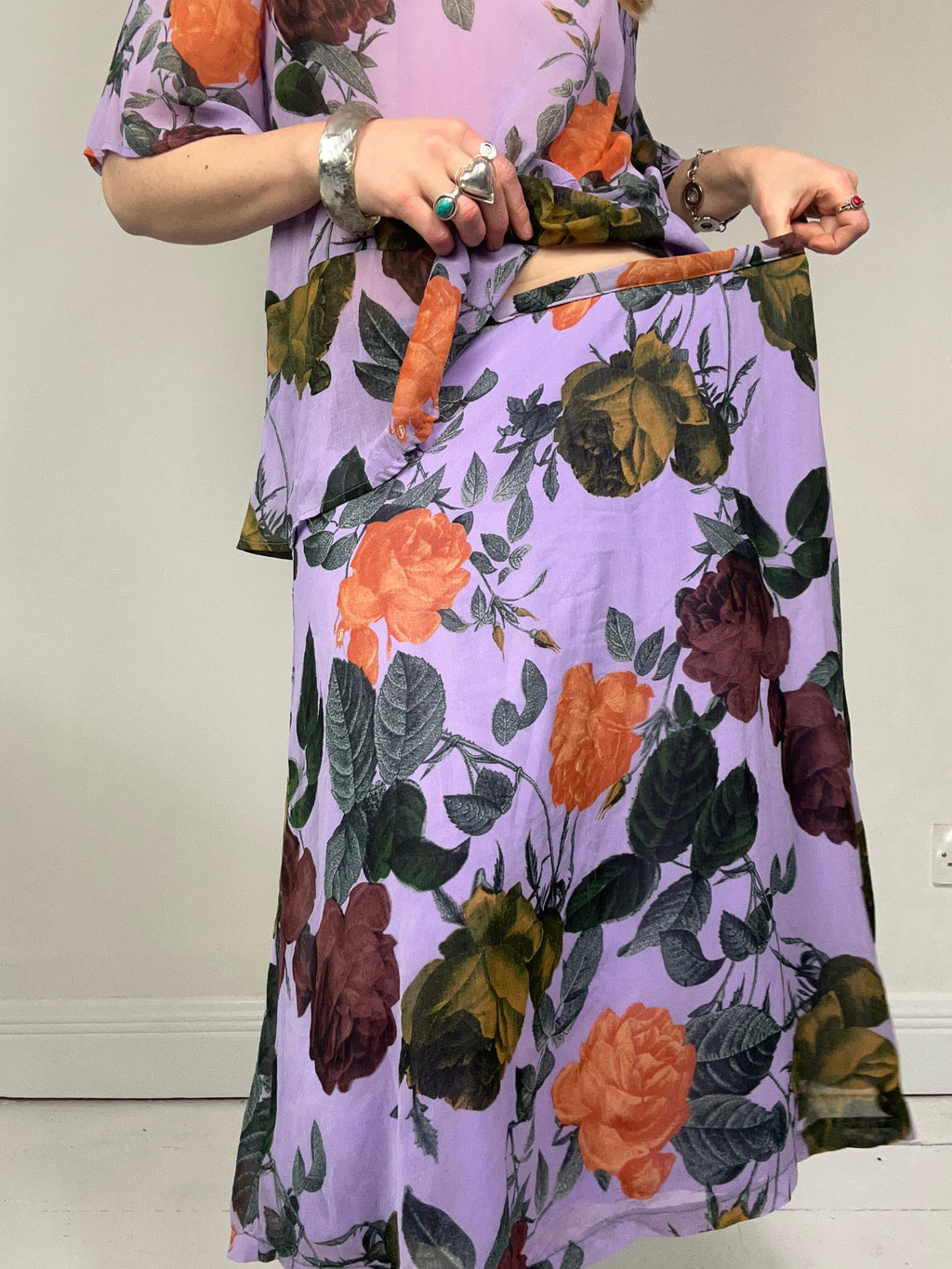 Purple Flroal Two Piece Set Size 14