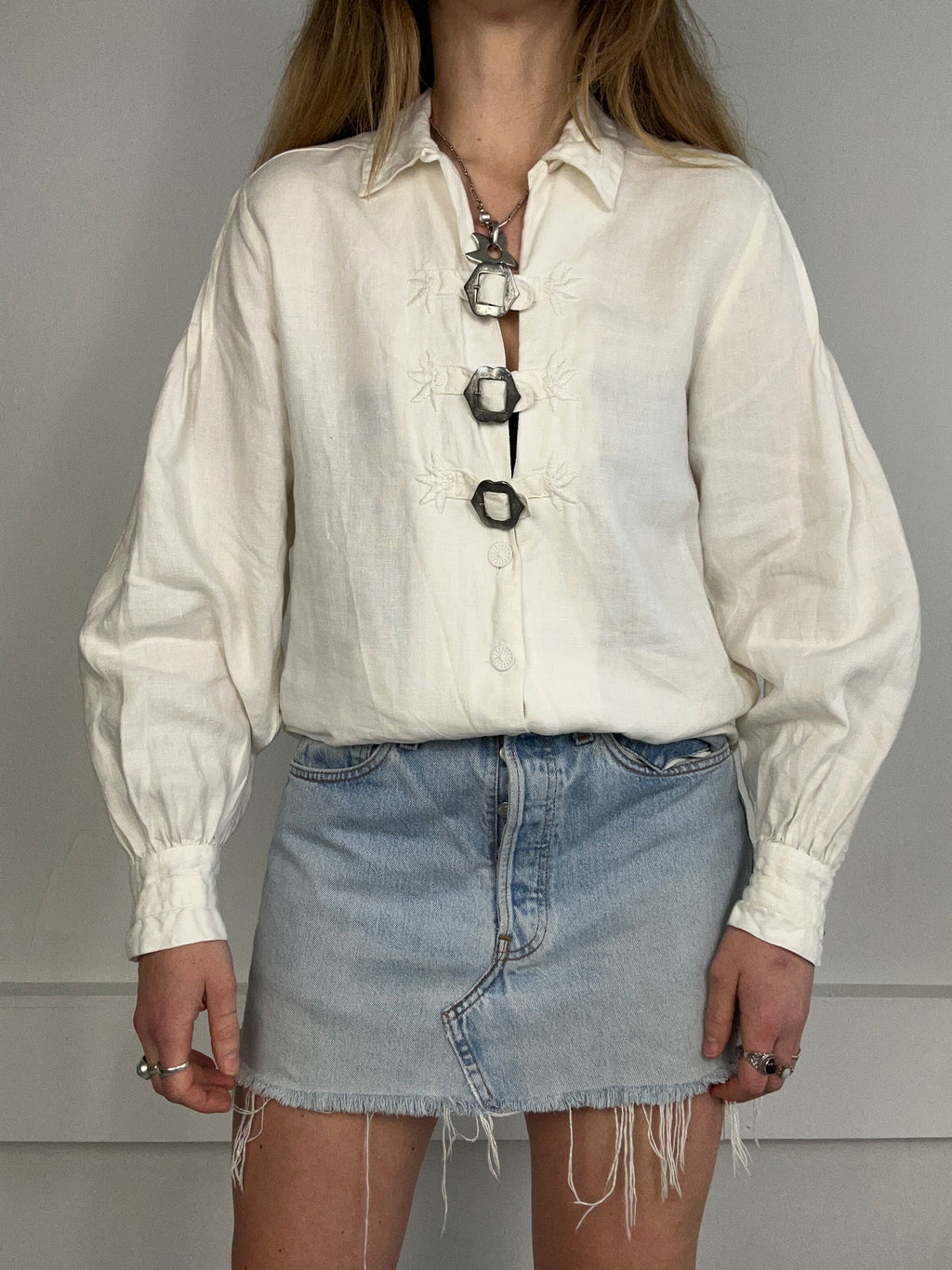 White Buckle Shirt Size S
