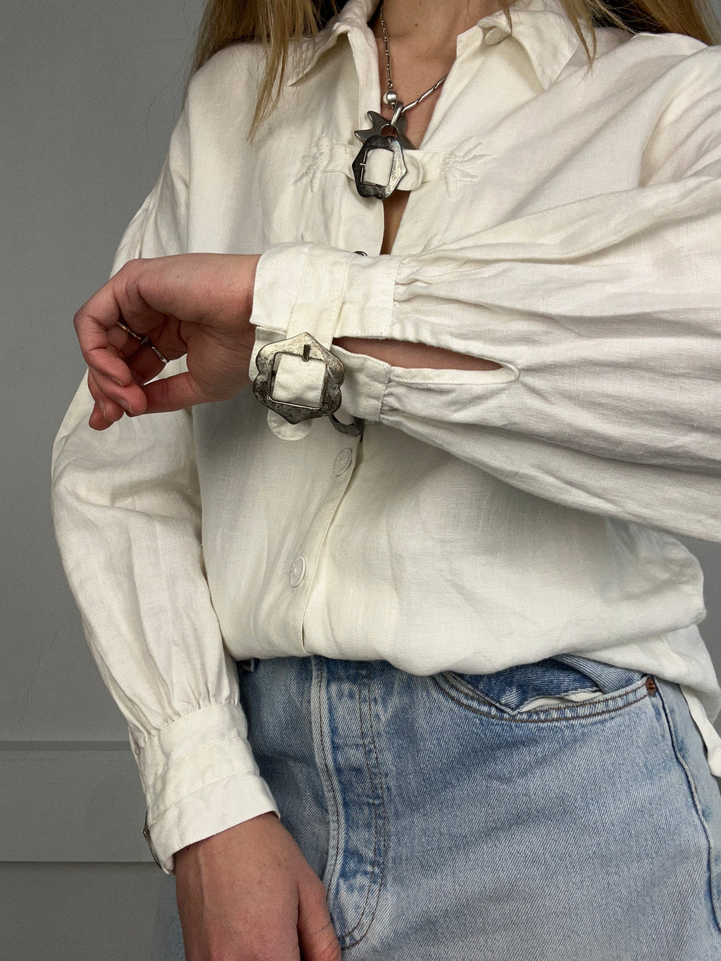 White Buckle Shirt Size S