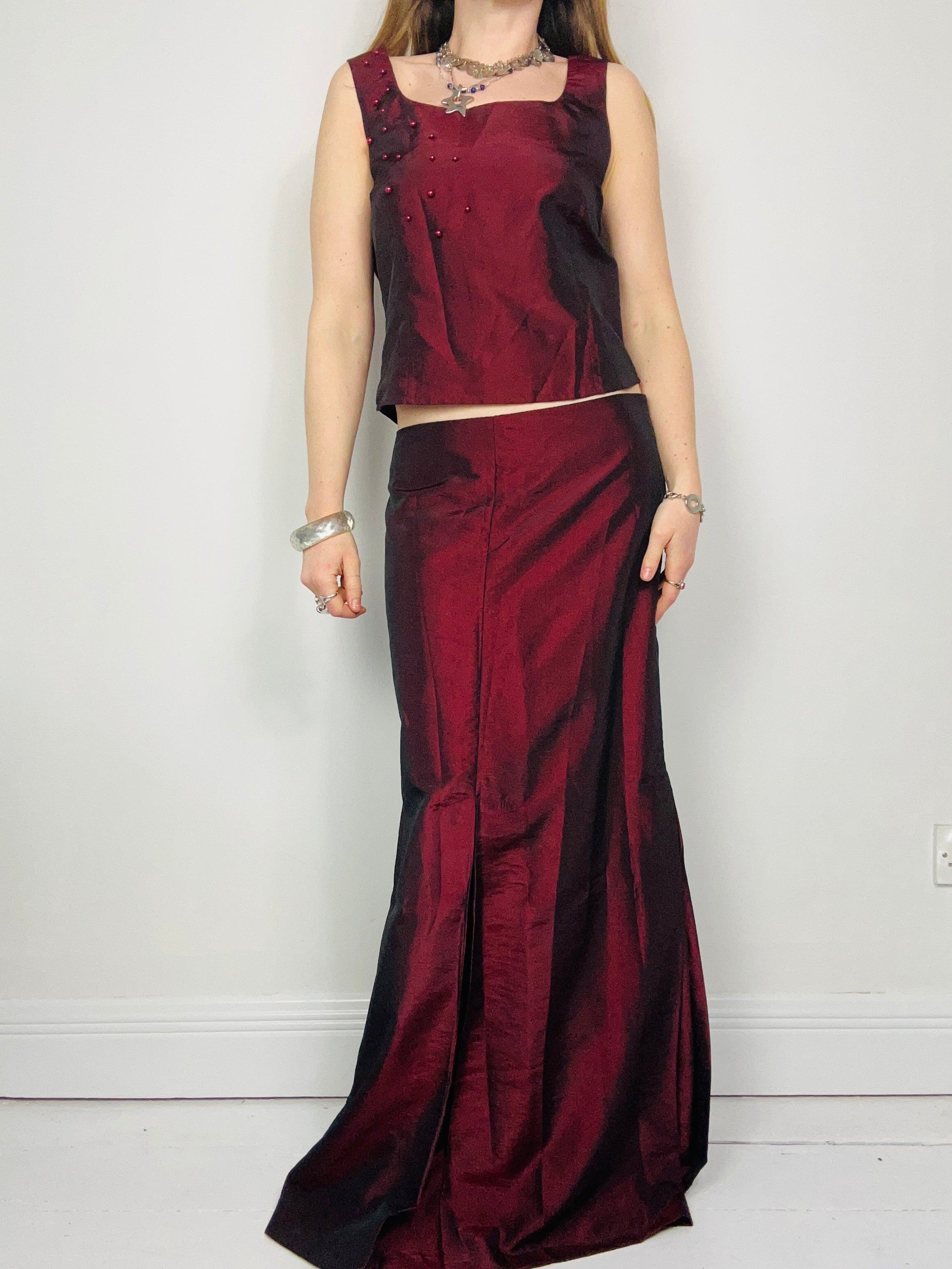 Wine Silk Two Piece Set Size 12