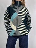 Striped 80's Zip through Knit Size M