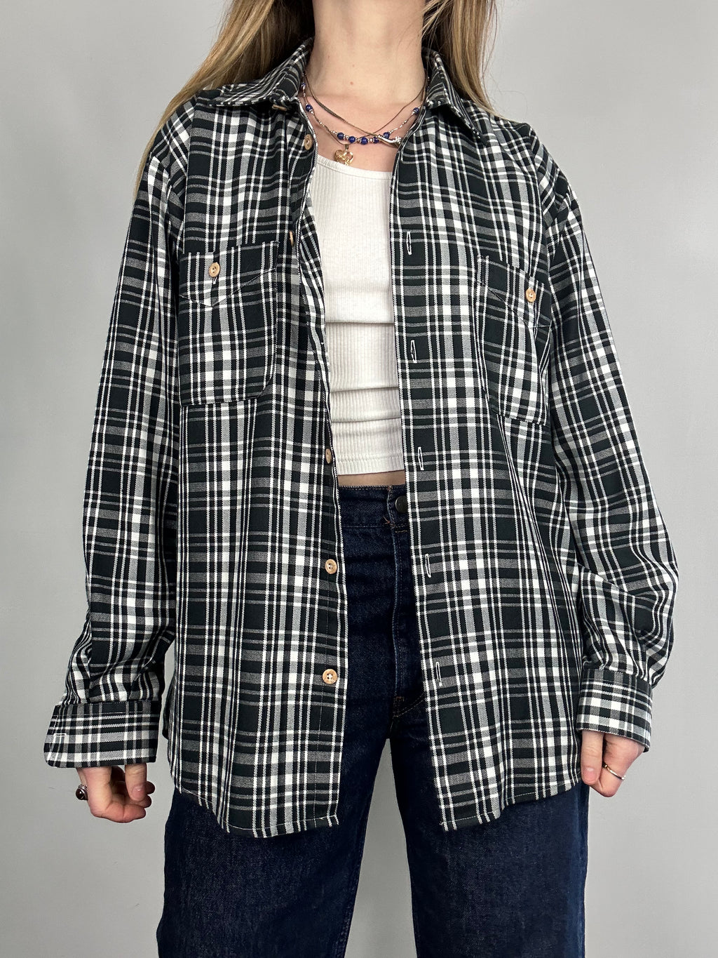 Black tartan Flannel Shirt Size L