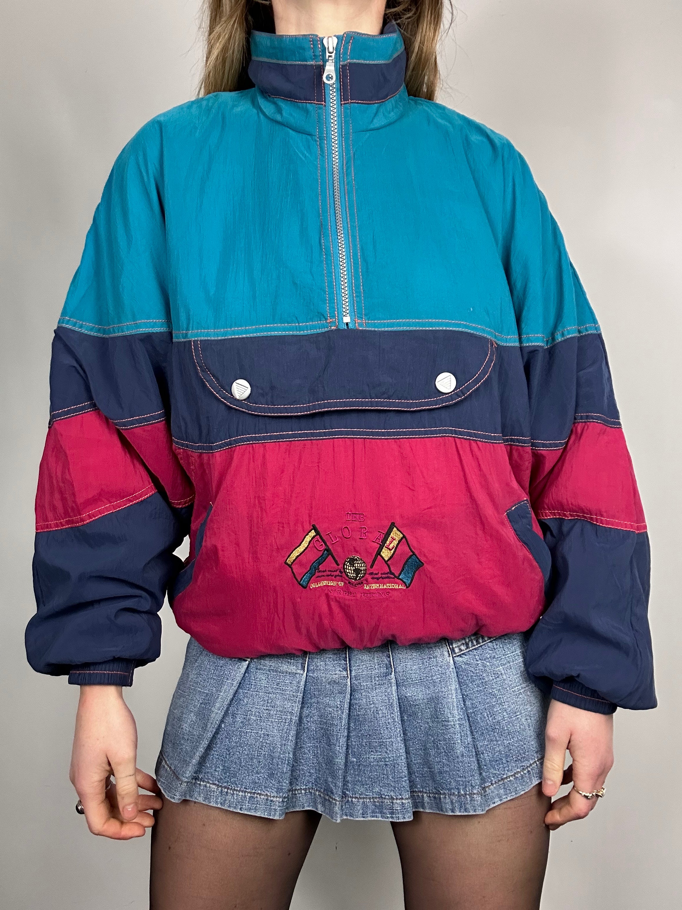 Half Zip Striped 90's Windbreaker Size m