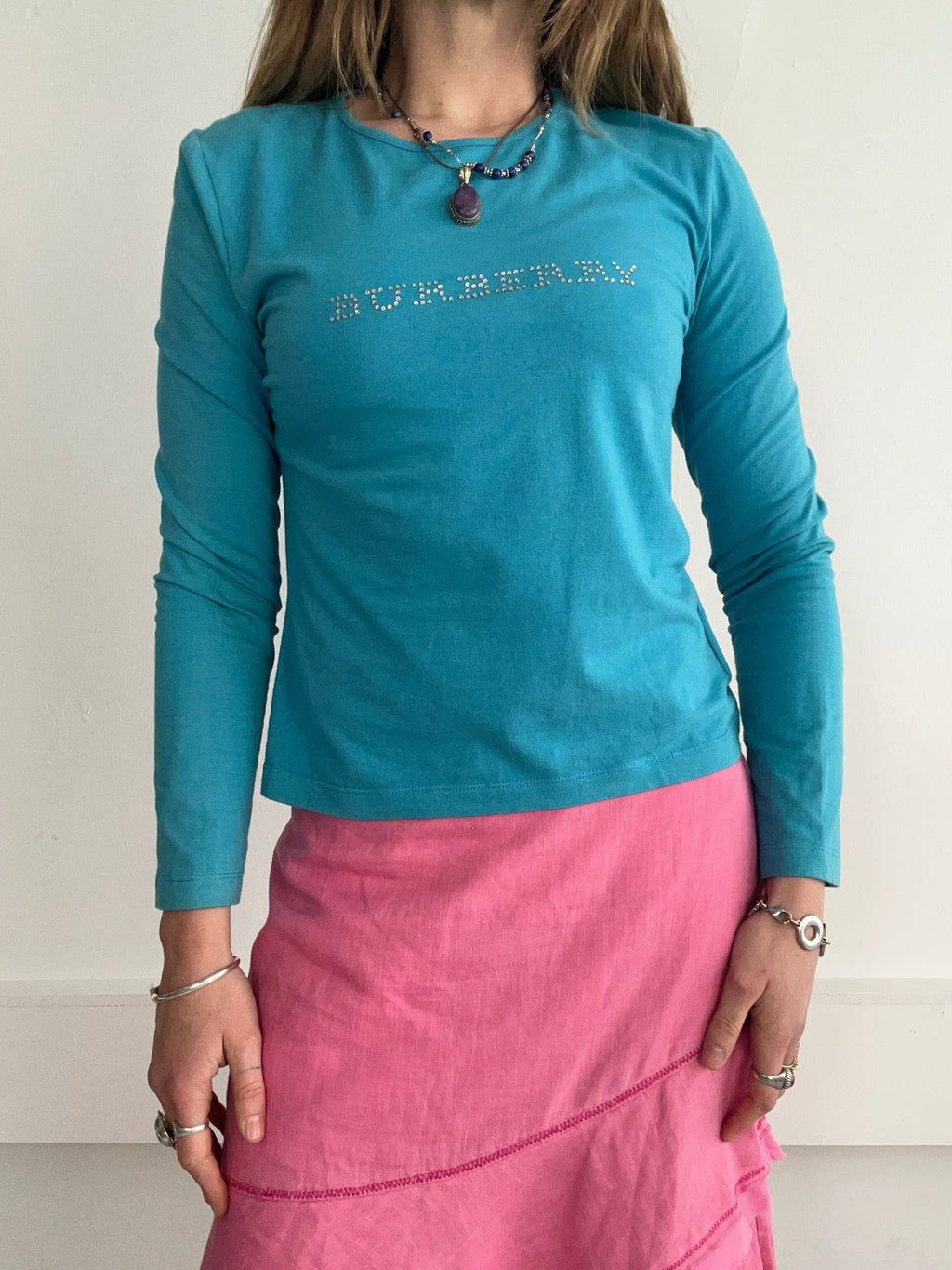 Turquoise Burberry Long Sleeve Top Size 10