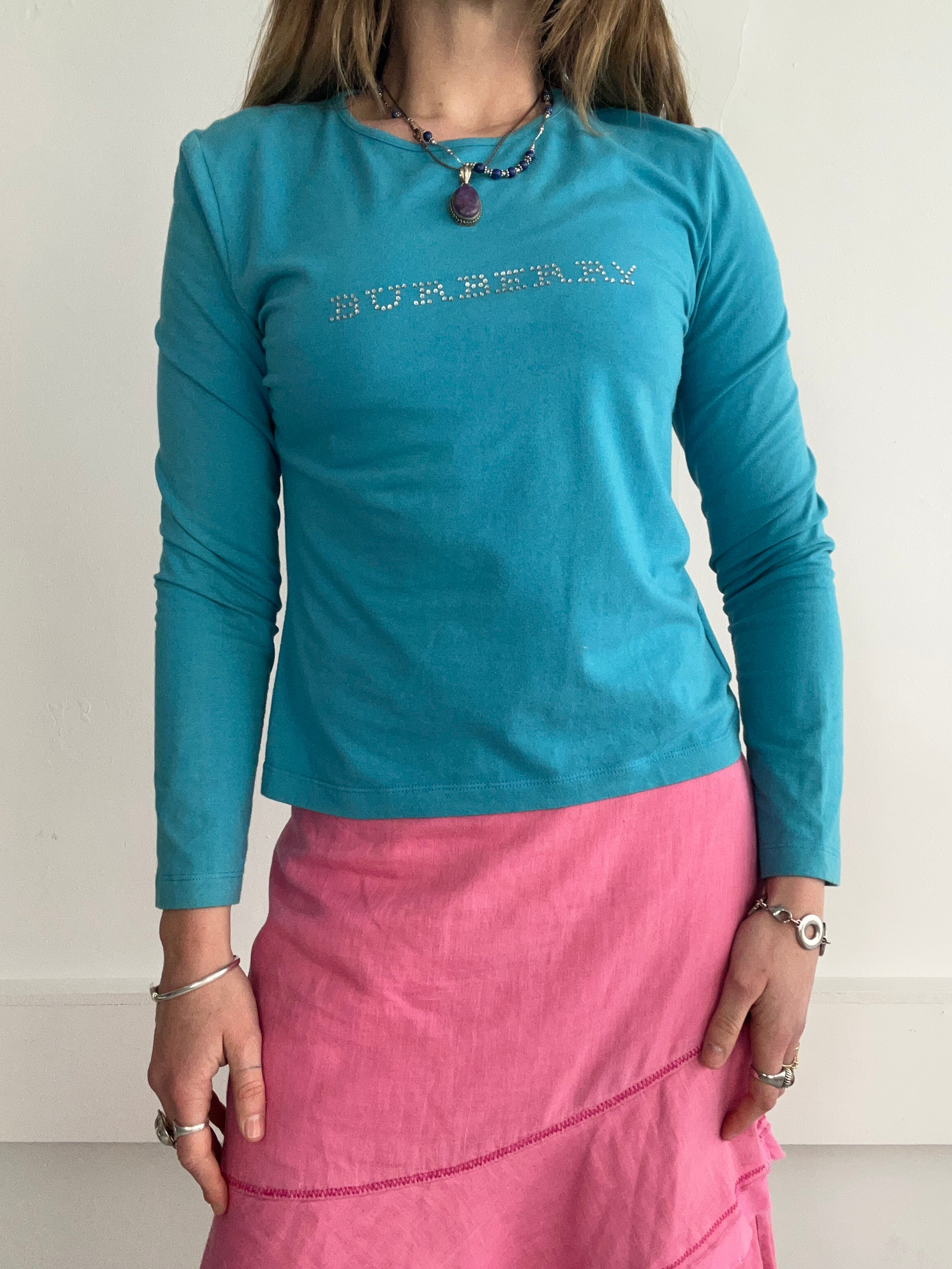 Turquoise Burberry Long Sleeve Top Size 10