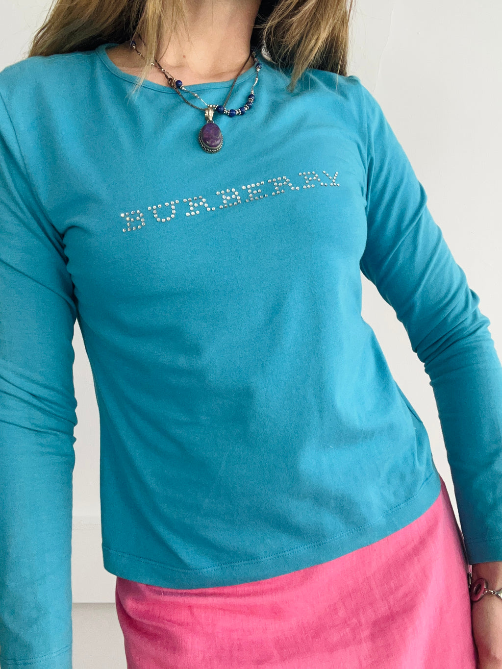 Turquoise Burberry Long Sleeve Top Size 10