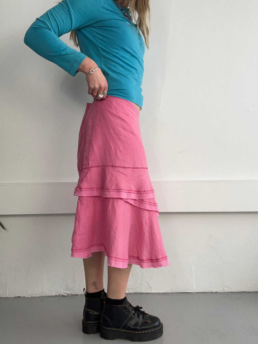 Pink Ruffle Linen Skirt Size 14