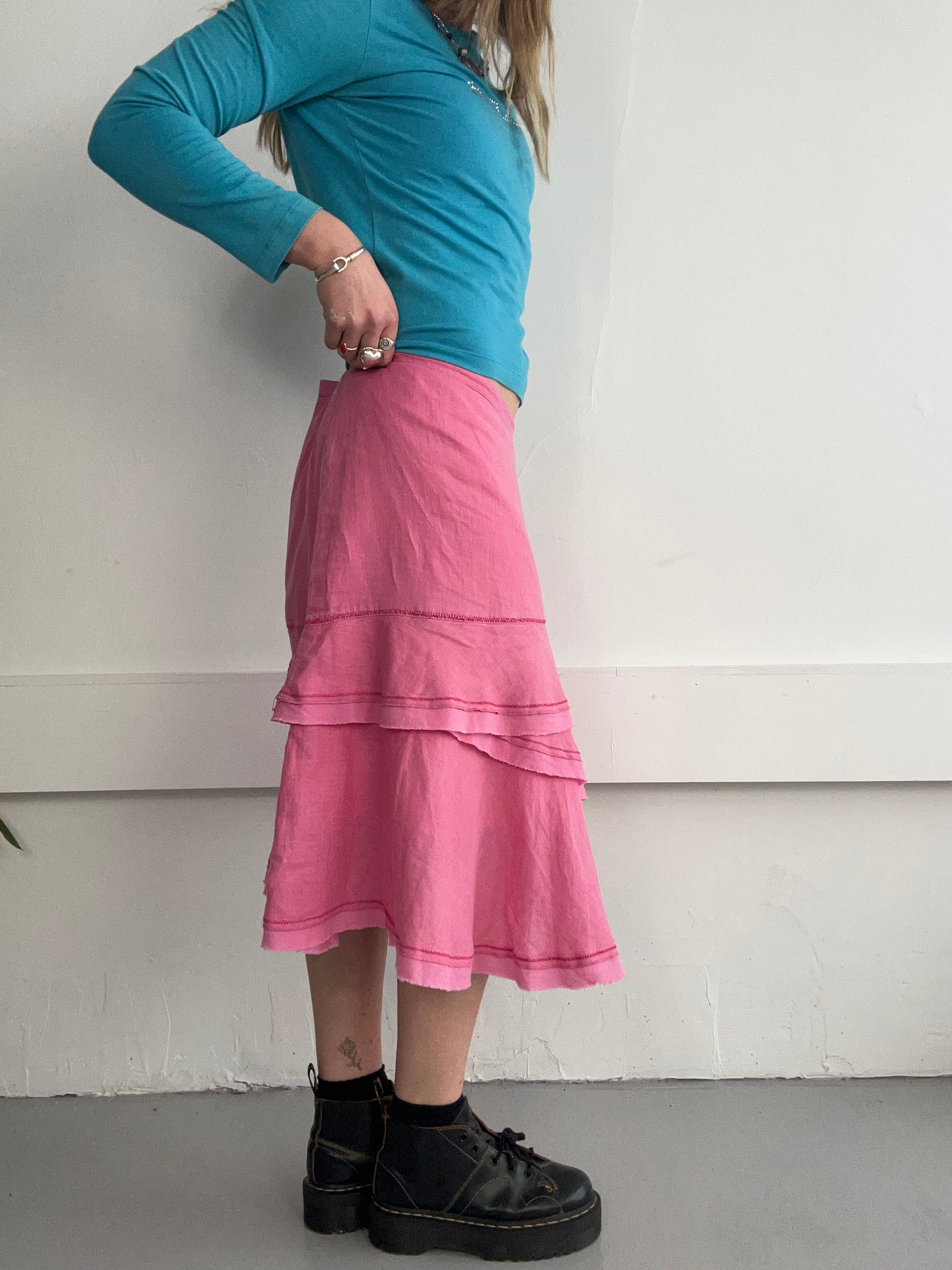 Pink Ruffle Linen Skirt Size 14
