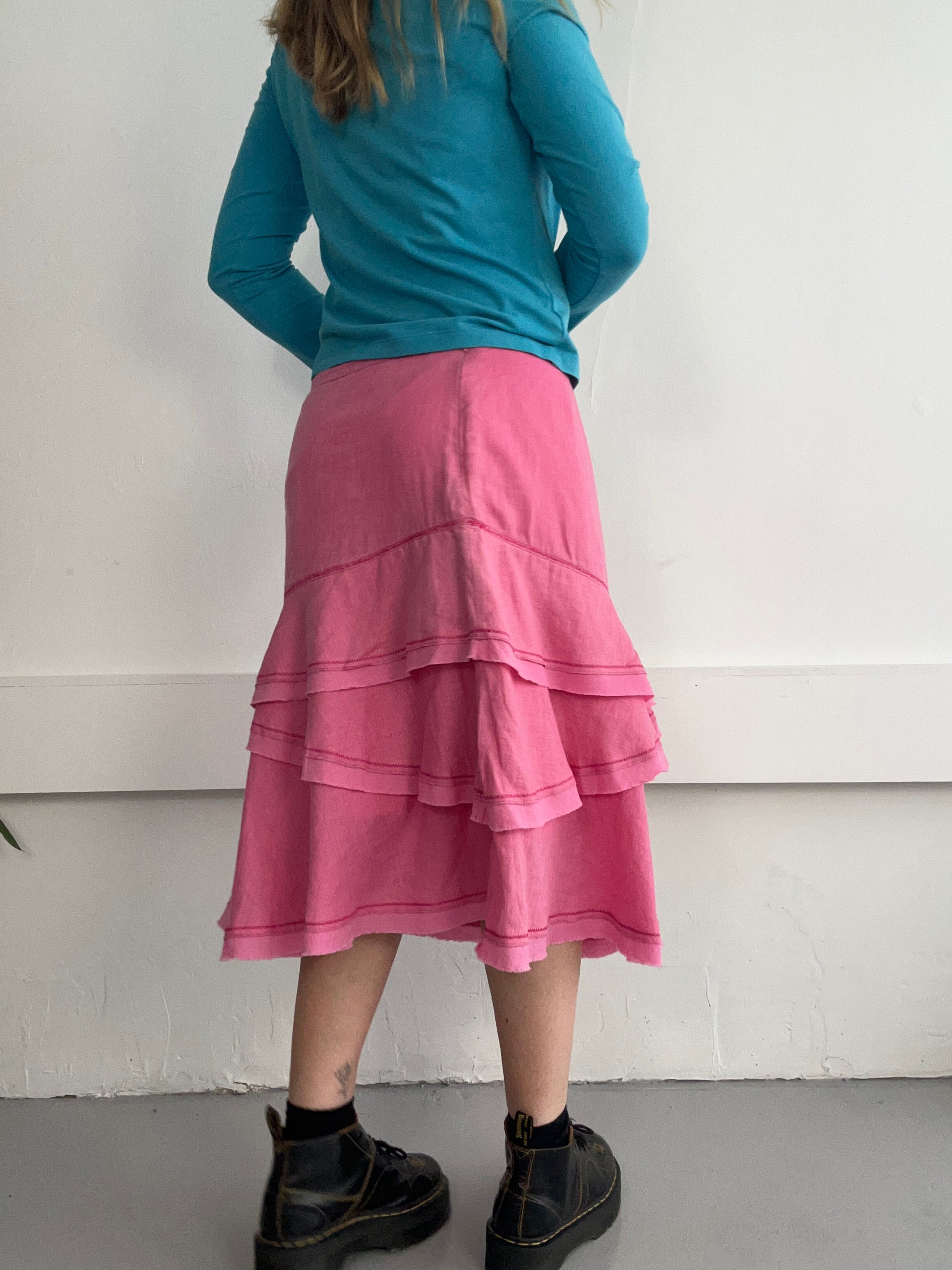 Pink Ruffle Linen Skirt Size 14