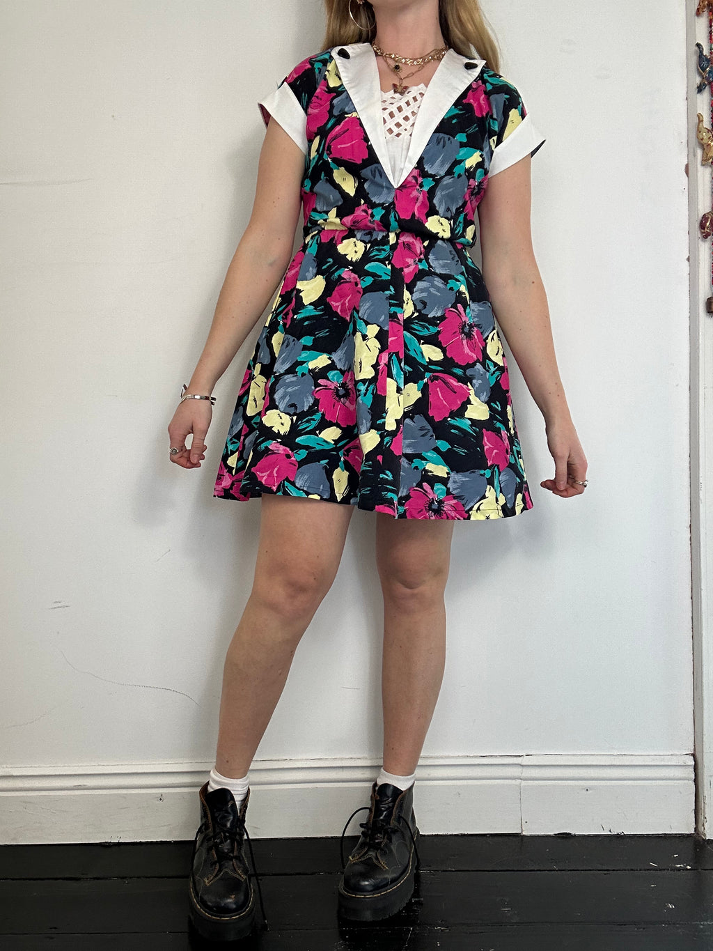 80's Floral Mini Dress Size 8