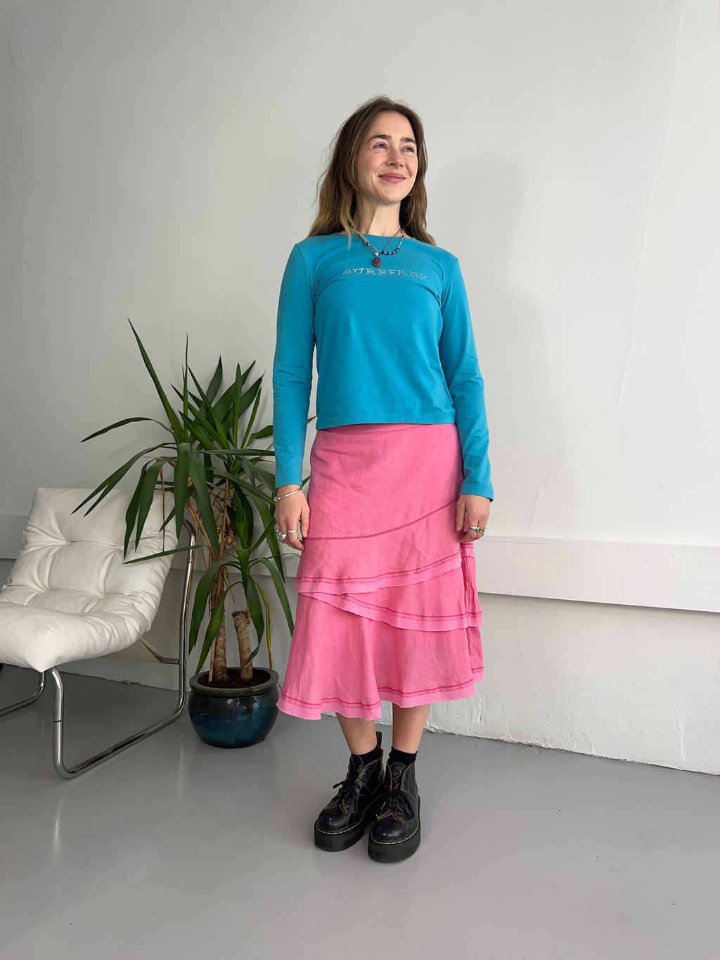 Pink Ruffle Linen Skirt Size 14