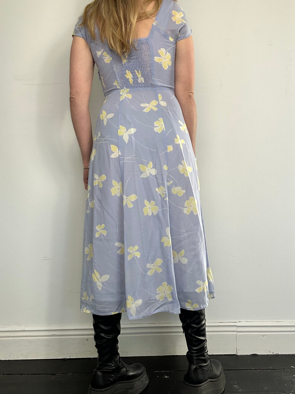 Baby Blue 90's Floral midi Dress Size 8