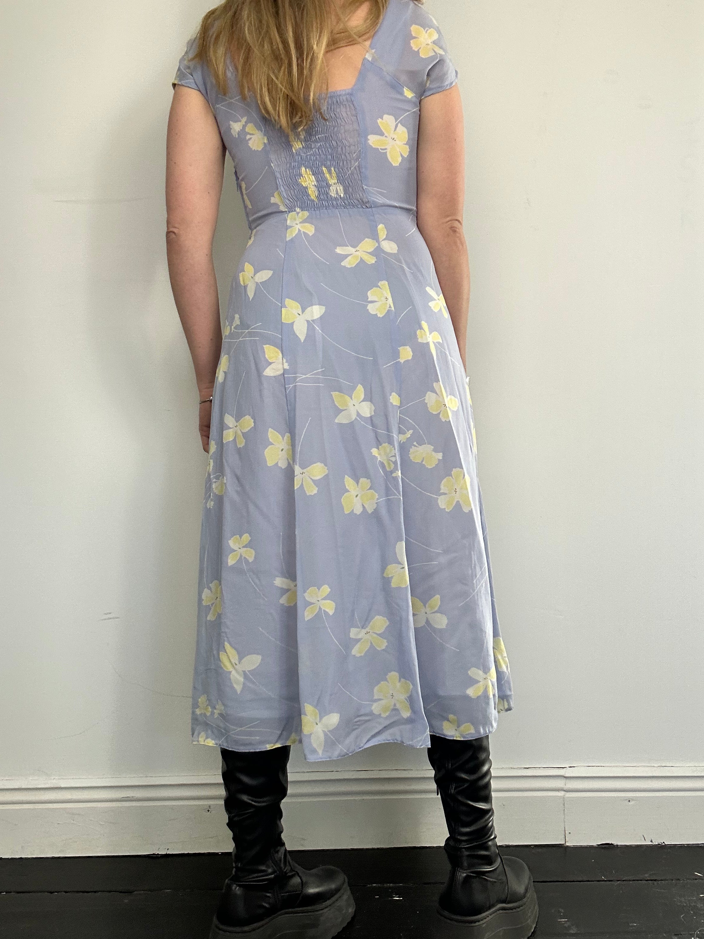 Baby Blue 90's Floral midi Dress Size 8