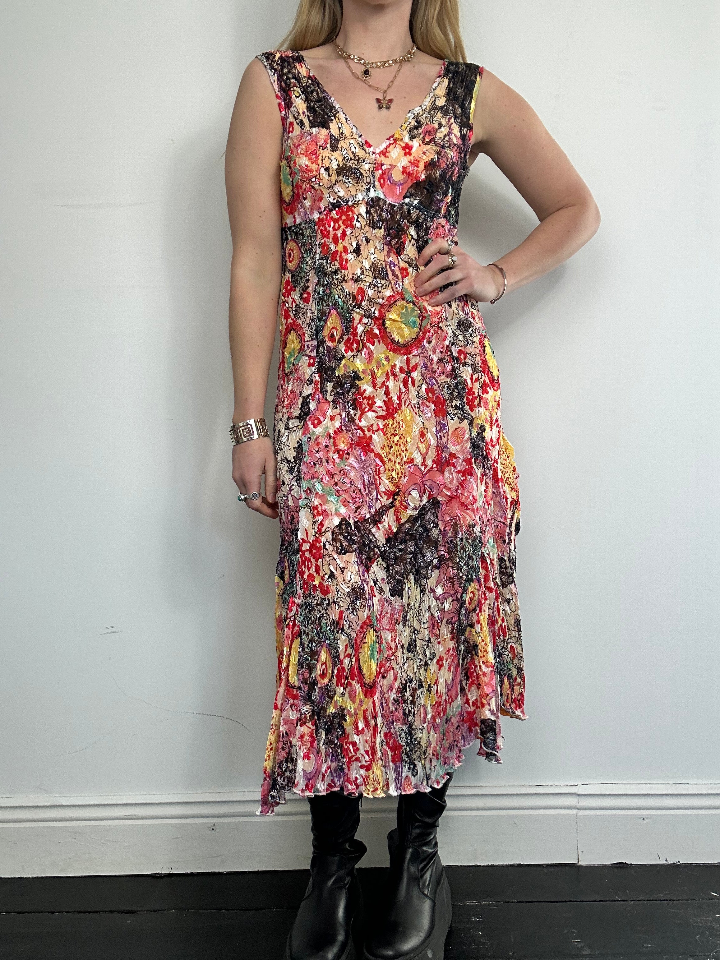 80's Crinkle Midi Dress size 12