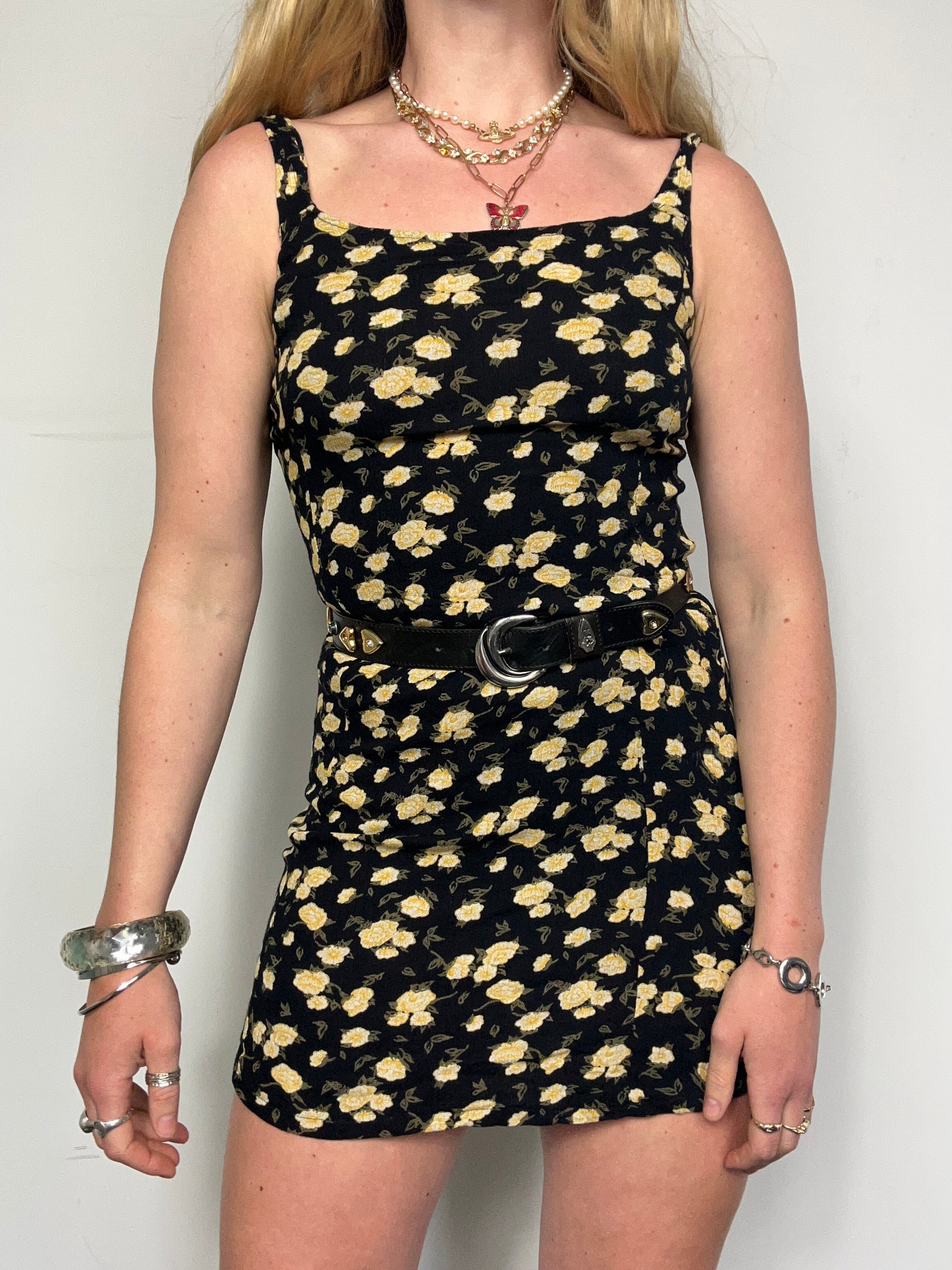 Yellow Floral Mini Dress Size 8