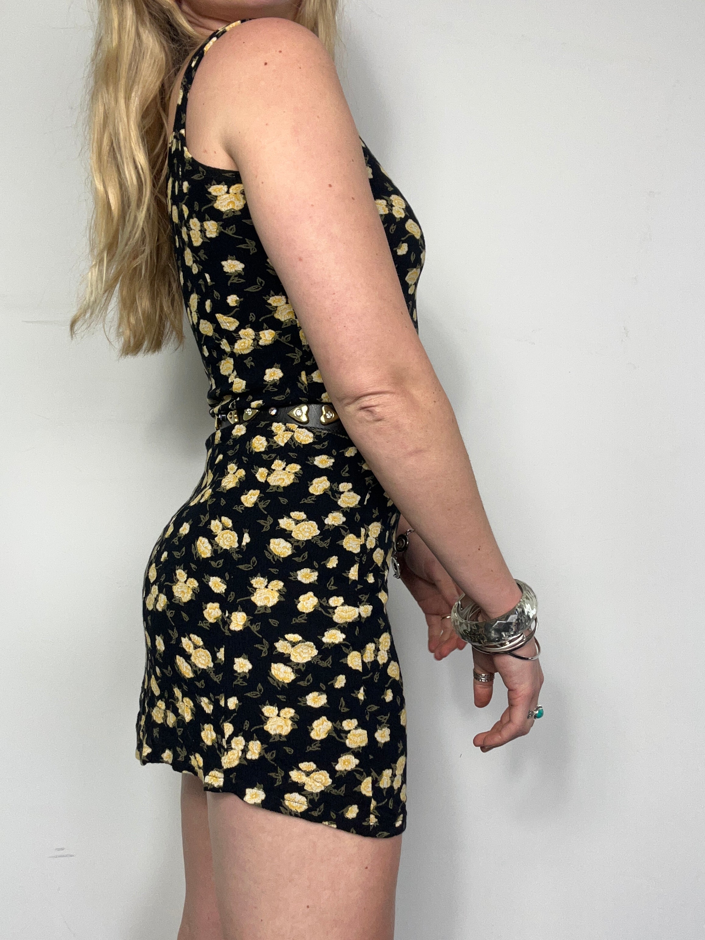 Yellow Floral Mini Dress Size 8