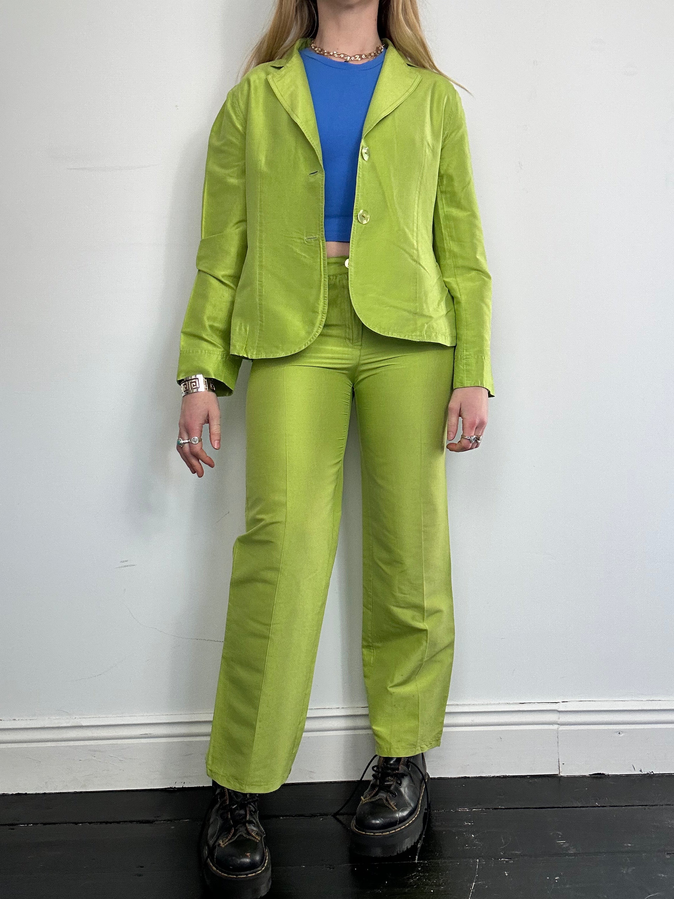 Lime Green Silk Suit Size 8