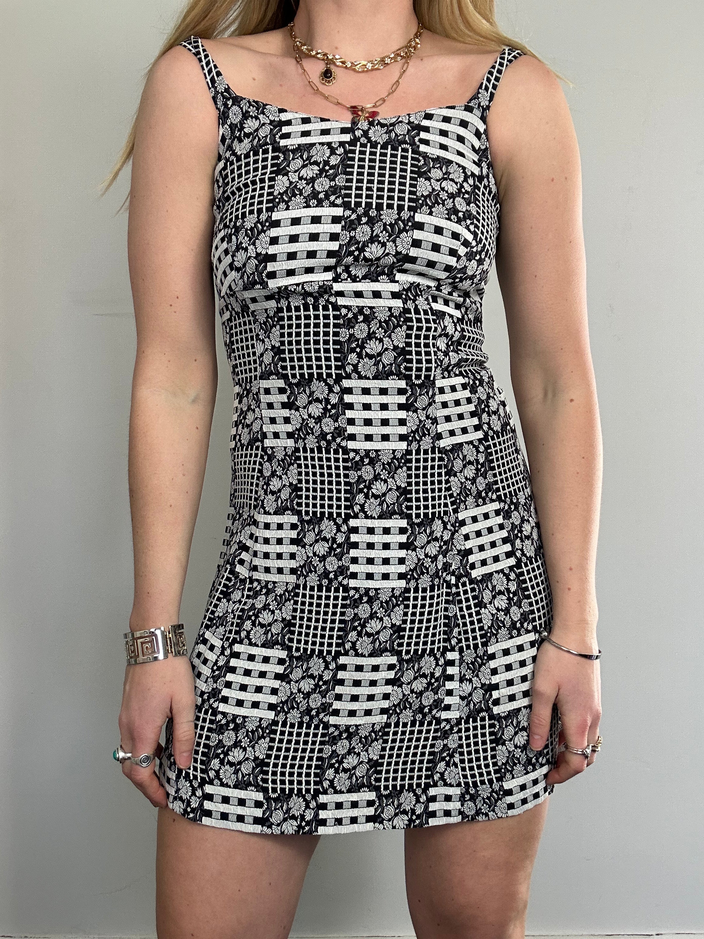 Patchwork Mini Dress 90's Size 6