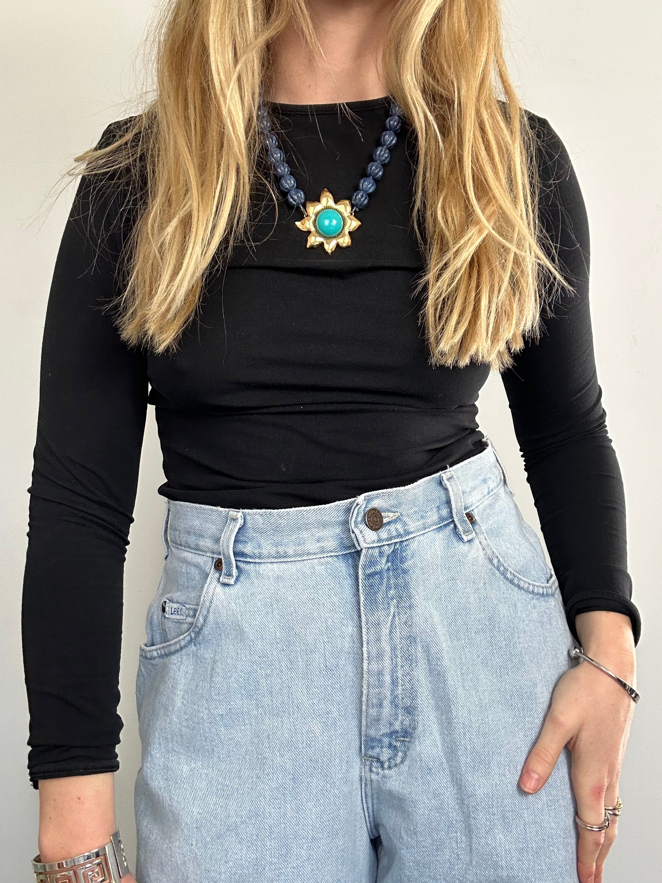 Sunflower Beaded 80's Necklace