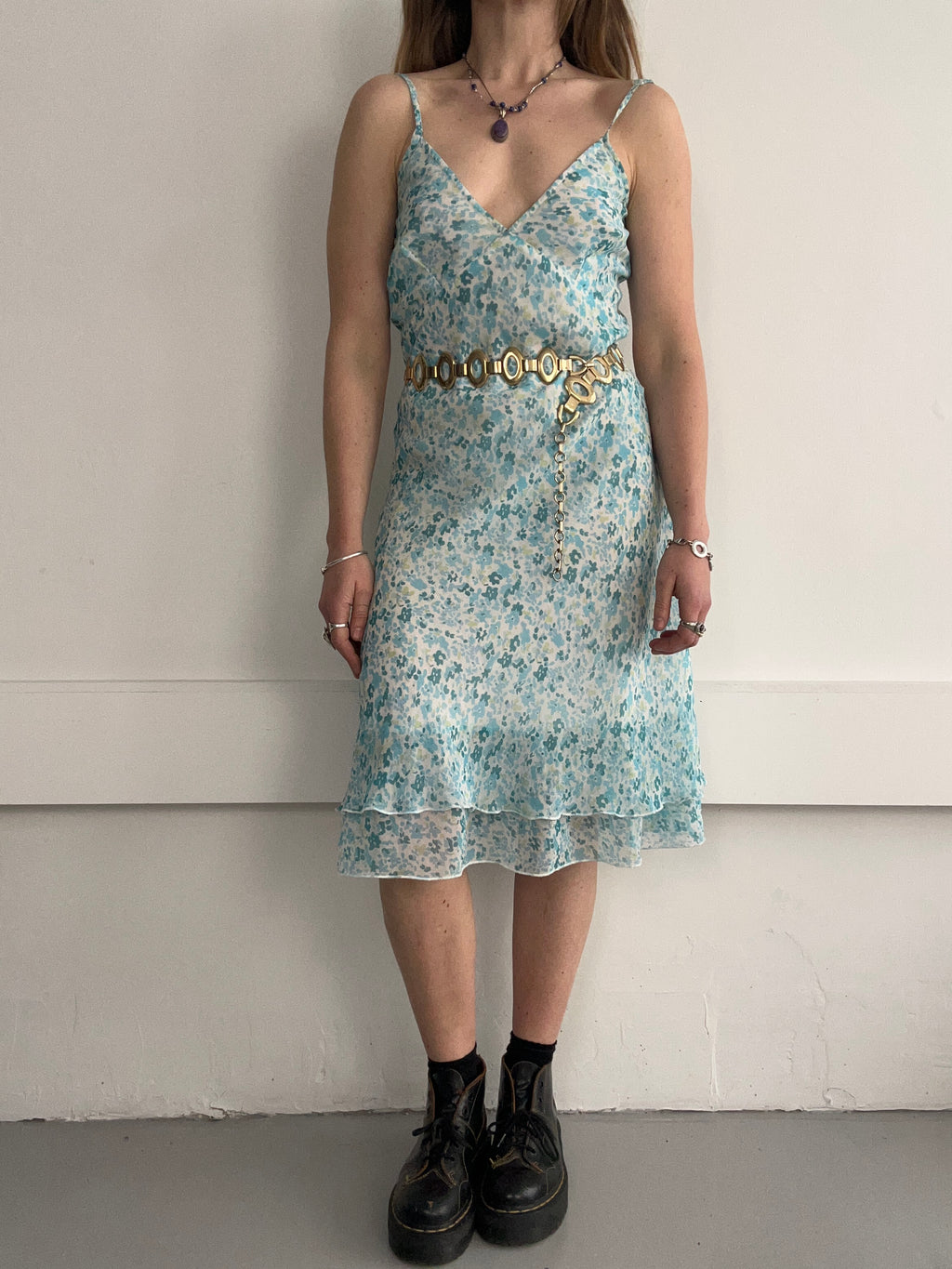 90's Baby Blue Floral Cami Dress Size 10