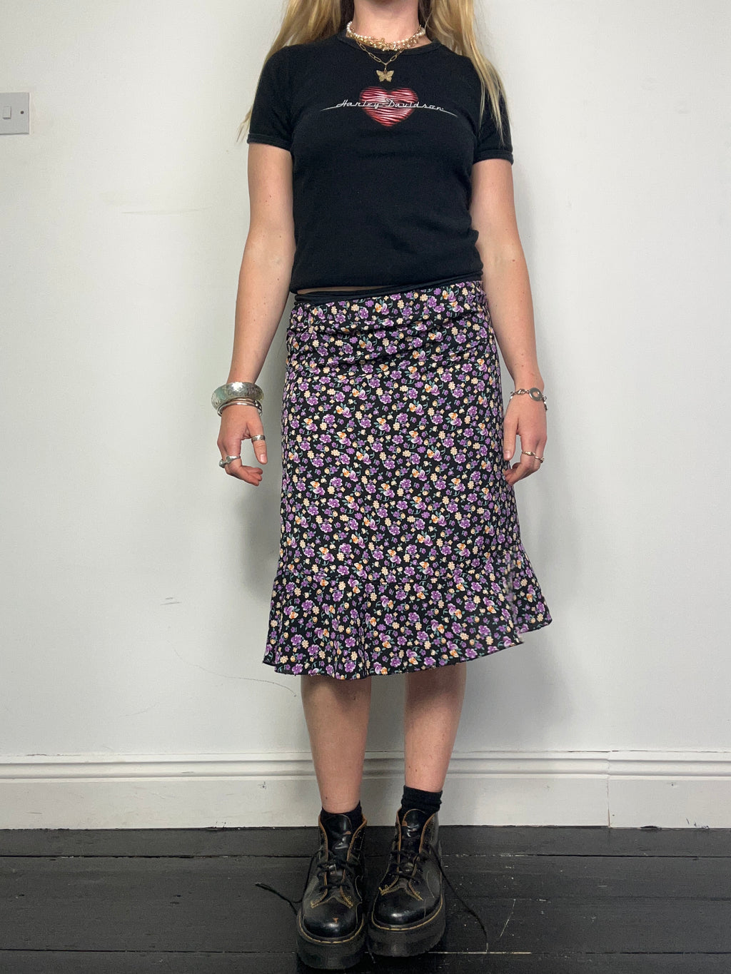 Purple Floral Midi Skirt Size 8