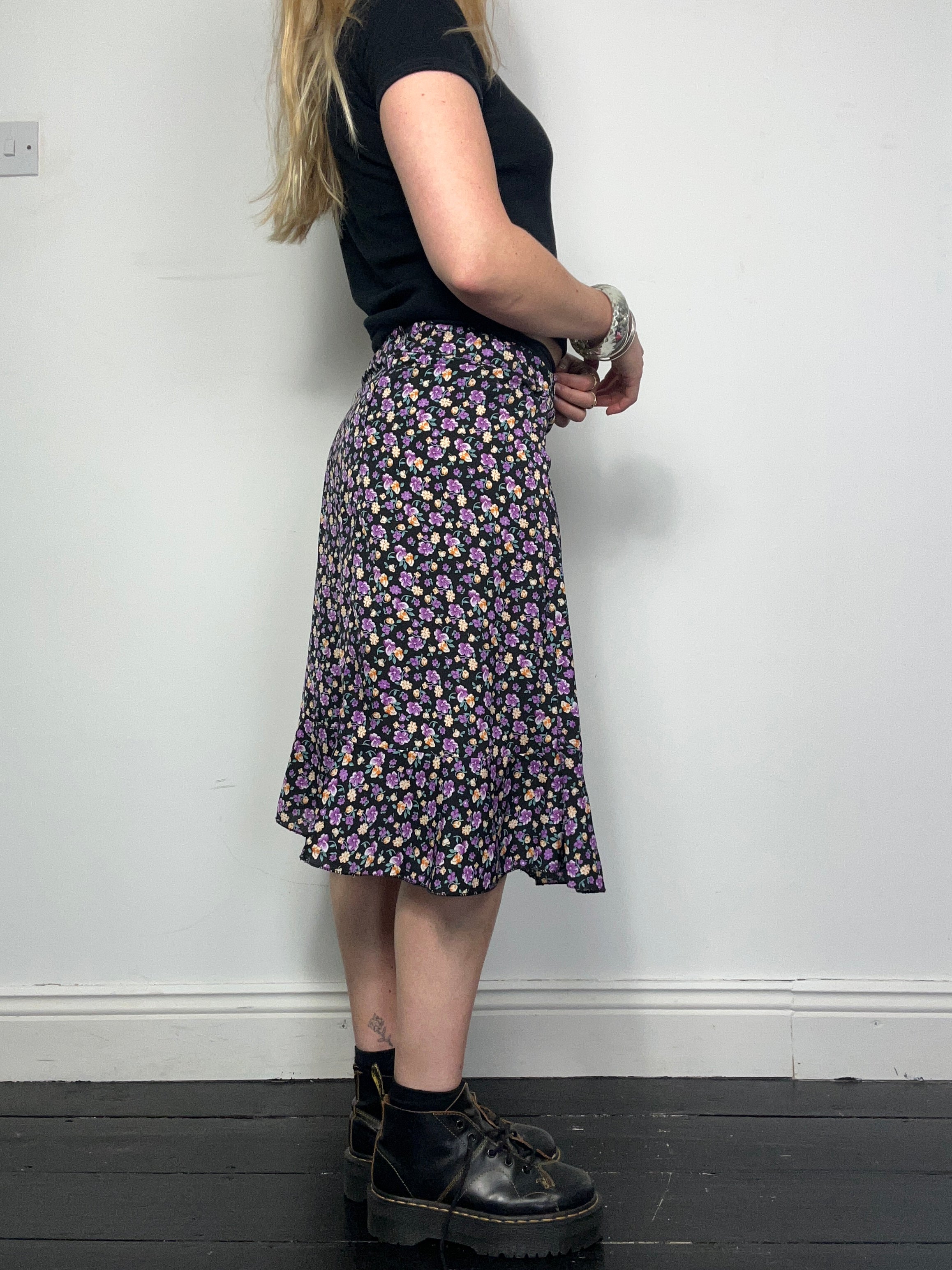 Purple Floral Midi Skirt Size 8