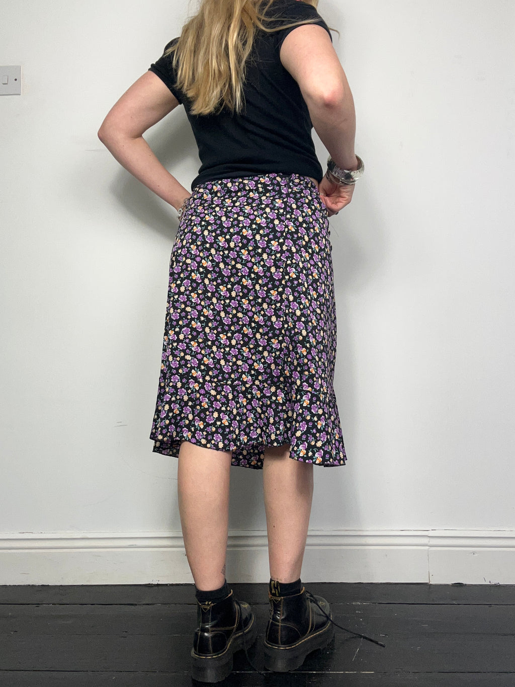 Purple Floral Midi Skirt Size 8