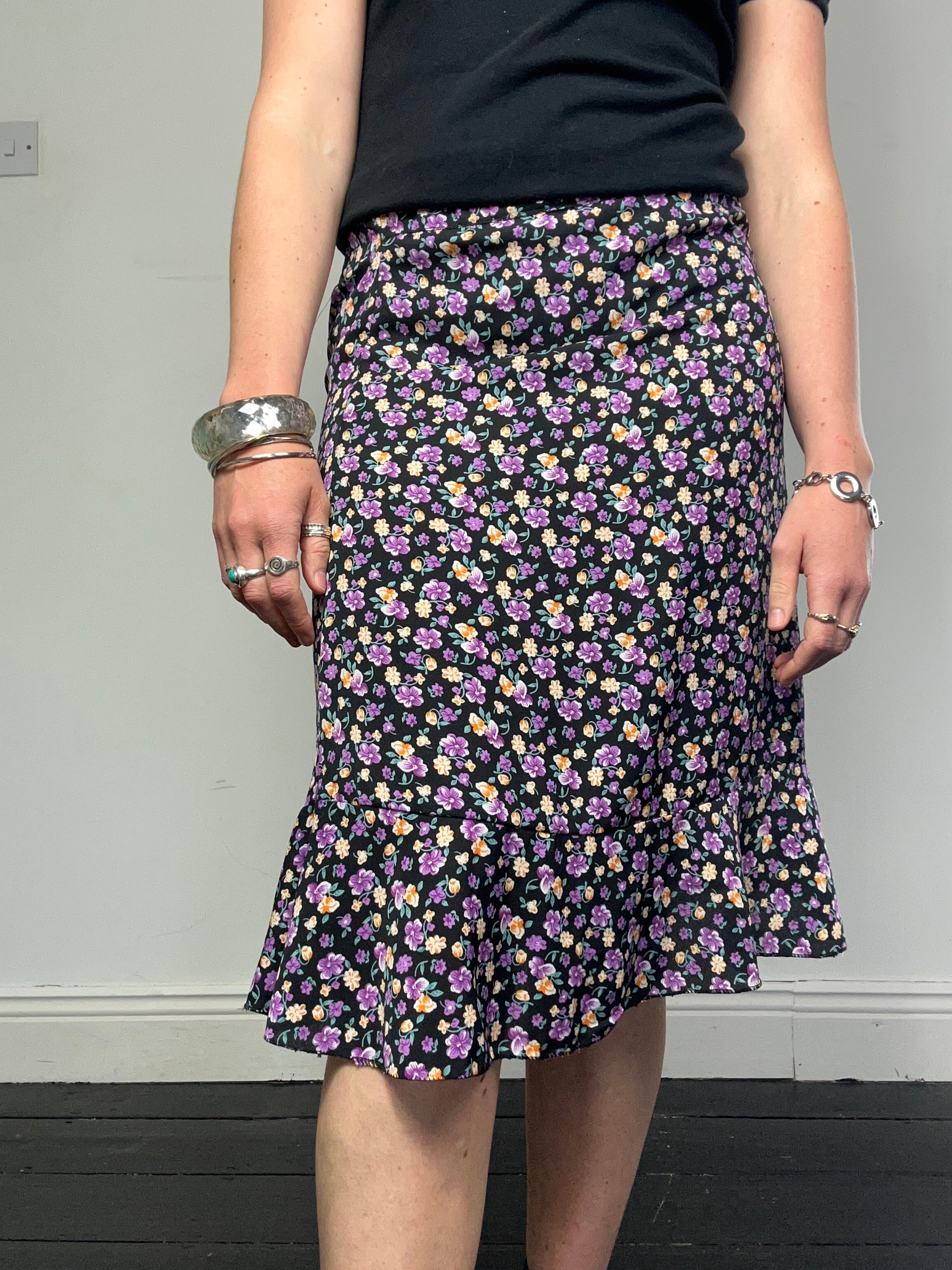 Purple Floral Midi Skirt Size 8