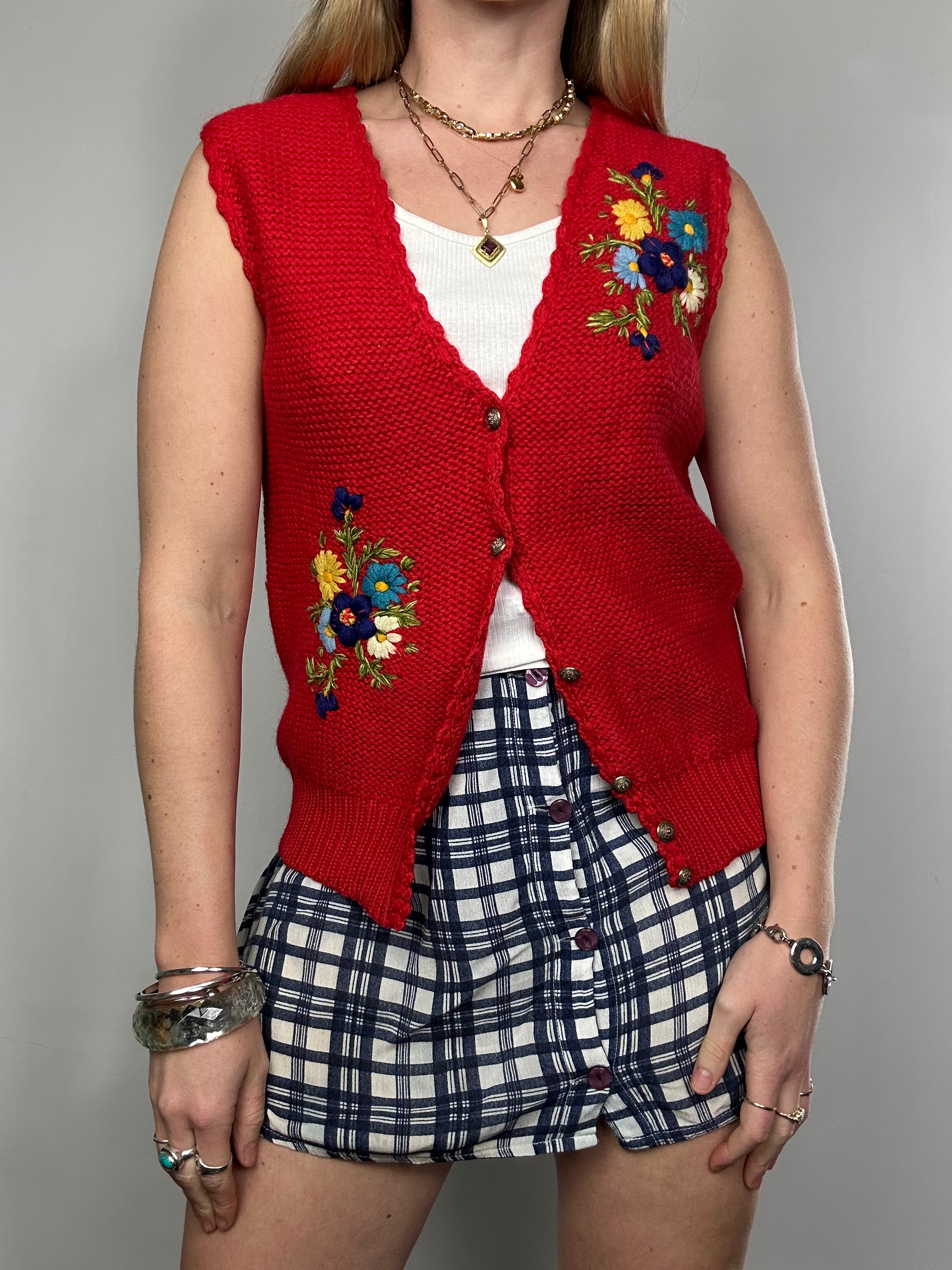 Red Knit Sweater Vest Size S