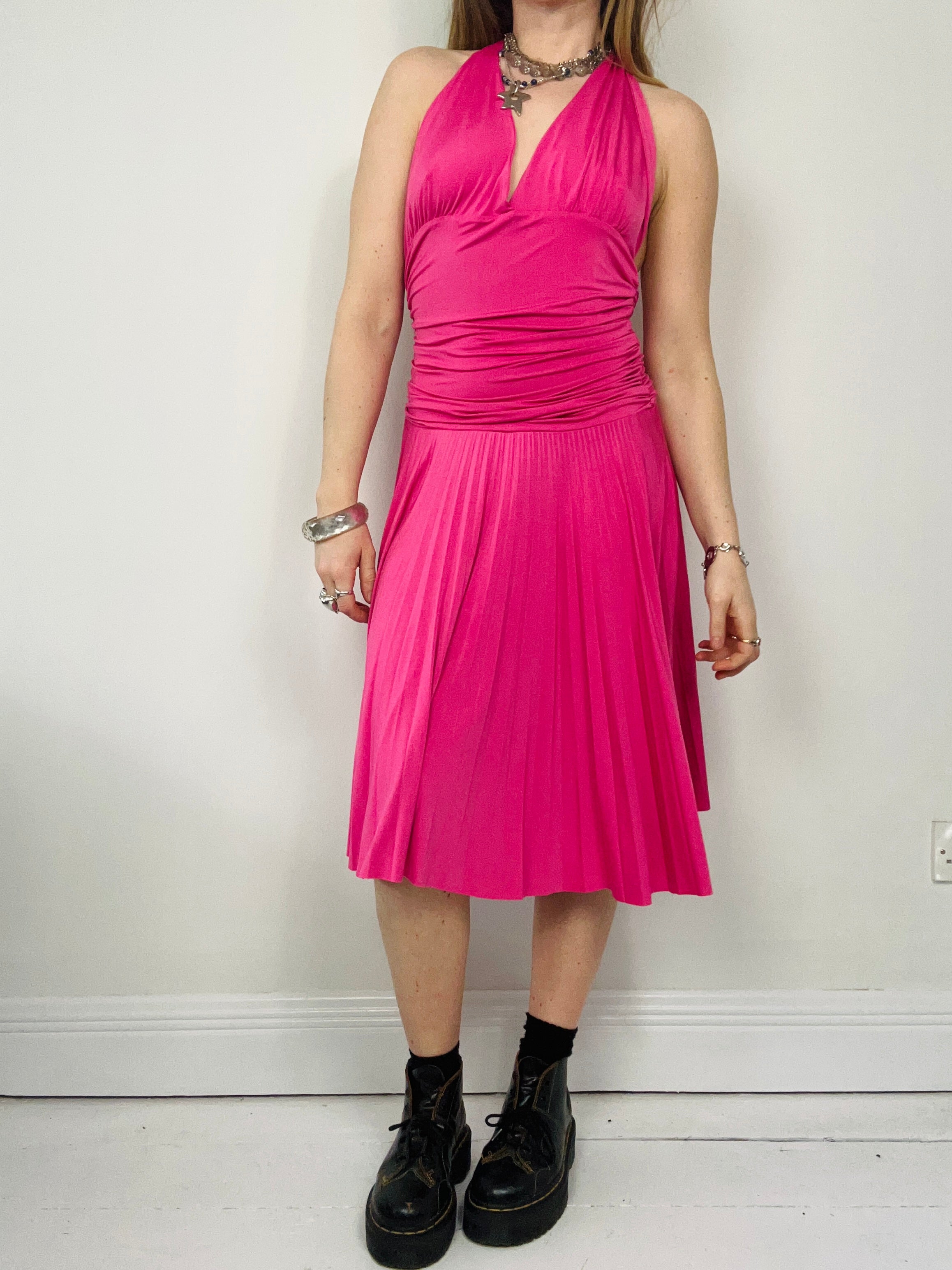 Pink Halter Neck Midi Dress Size 8/10