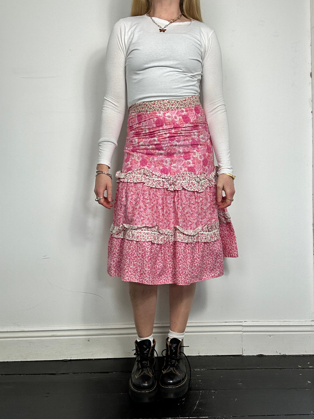 Pink Floral 70's Midi Skirt Size 6