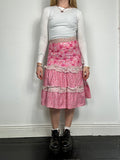 Pink Floral 70's Midi Skirt Size 6