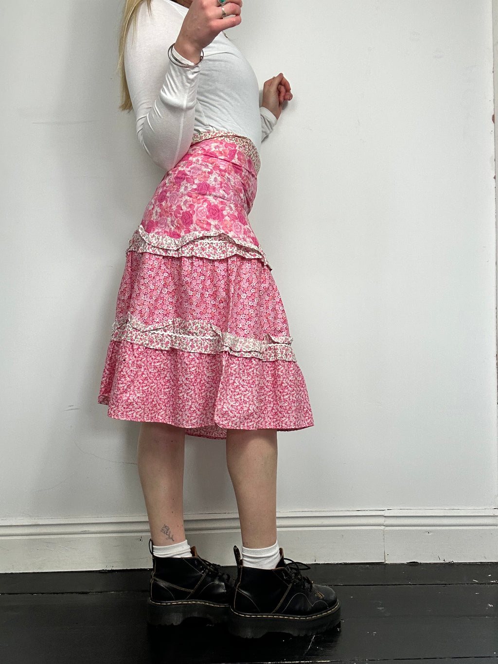 Pink Floral 70's Midi Skirt Size 6