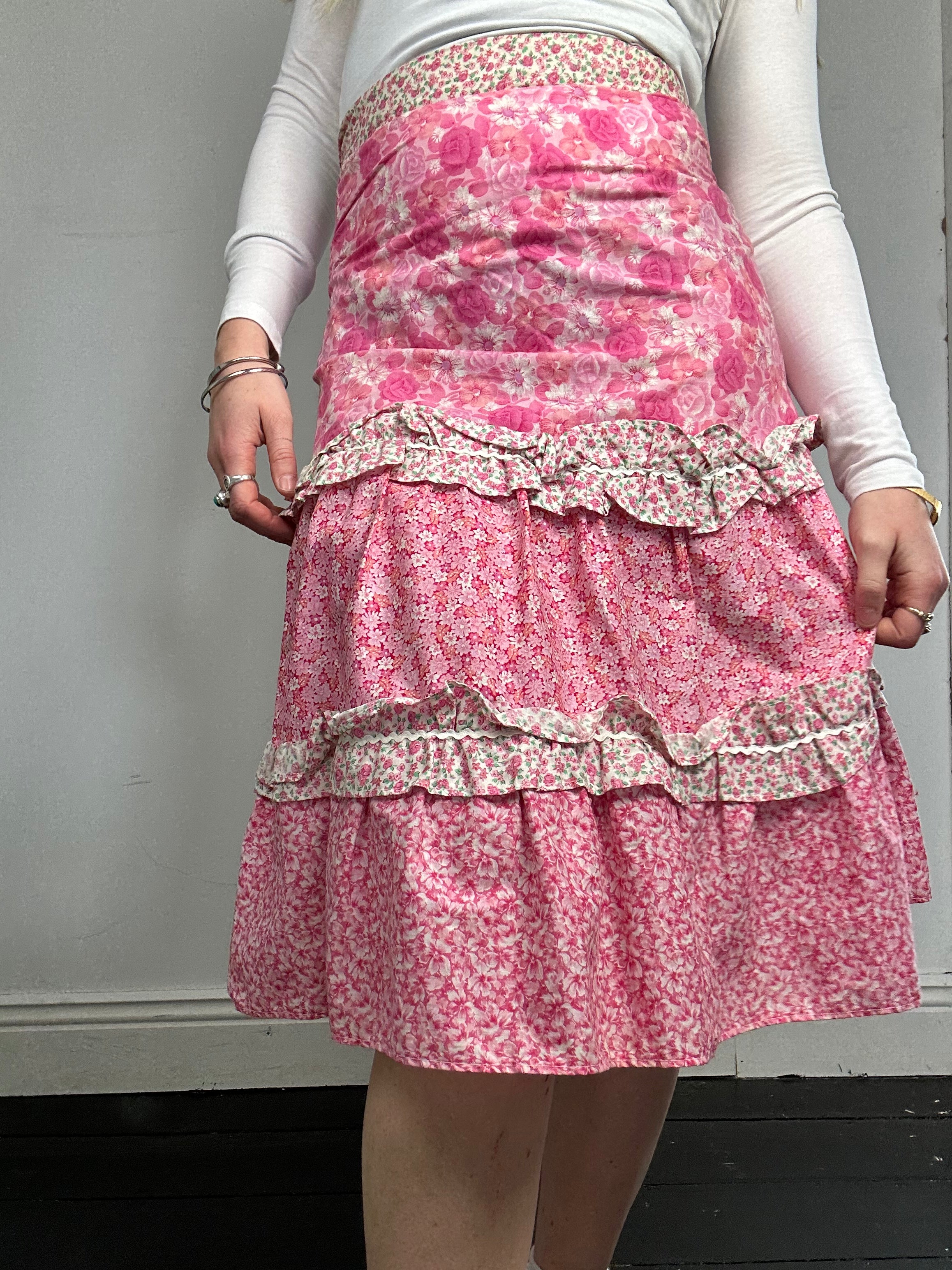 Pink Floral 70's Midi Skirt Size 6