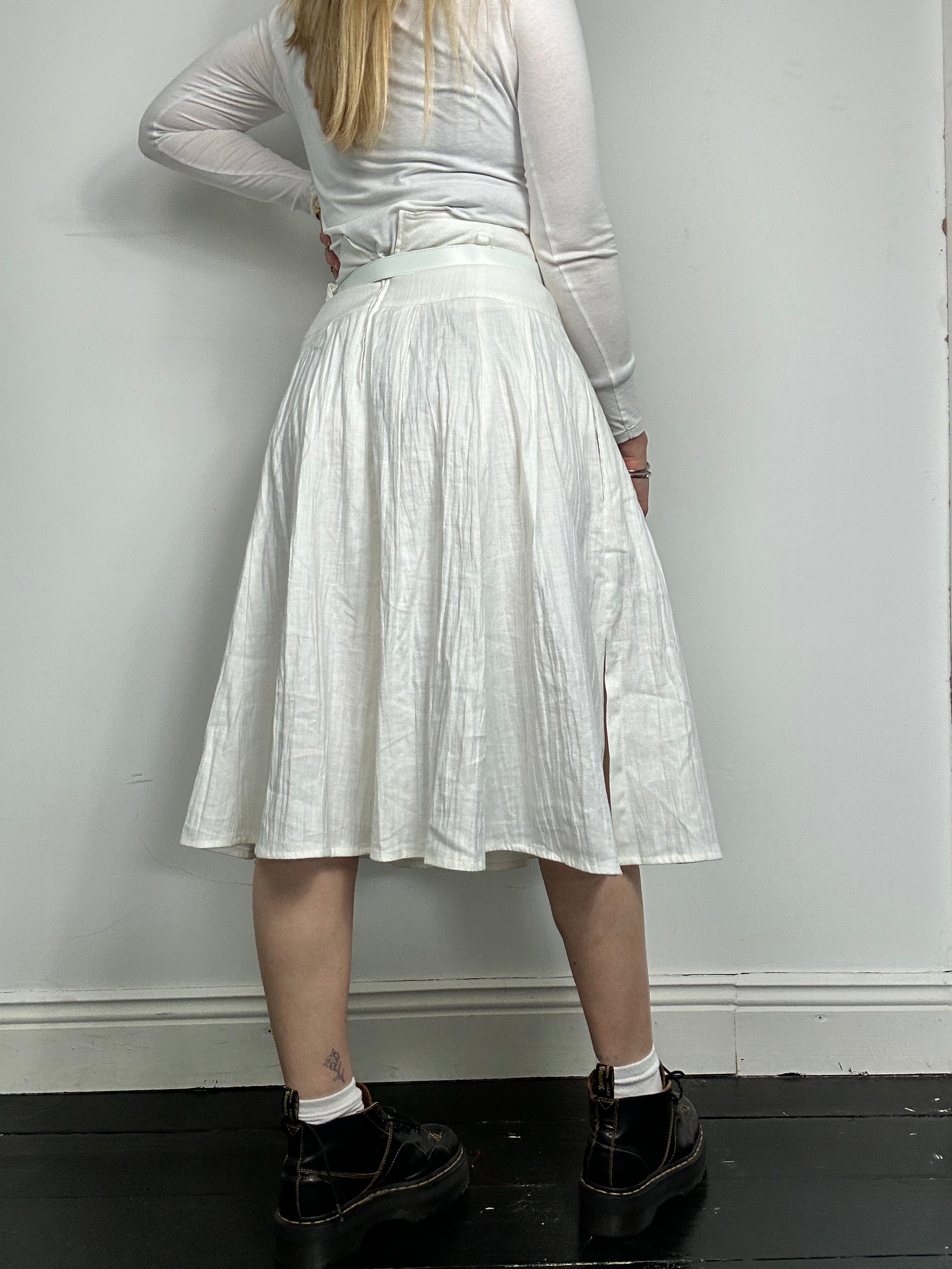 White Midi Skirt With Belt Size 8