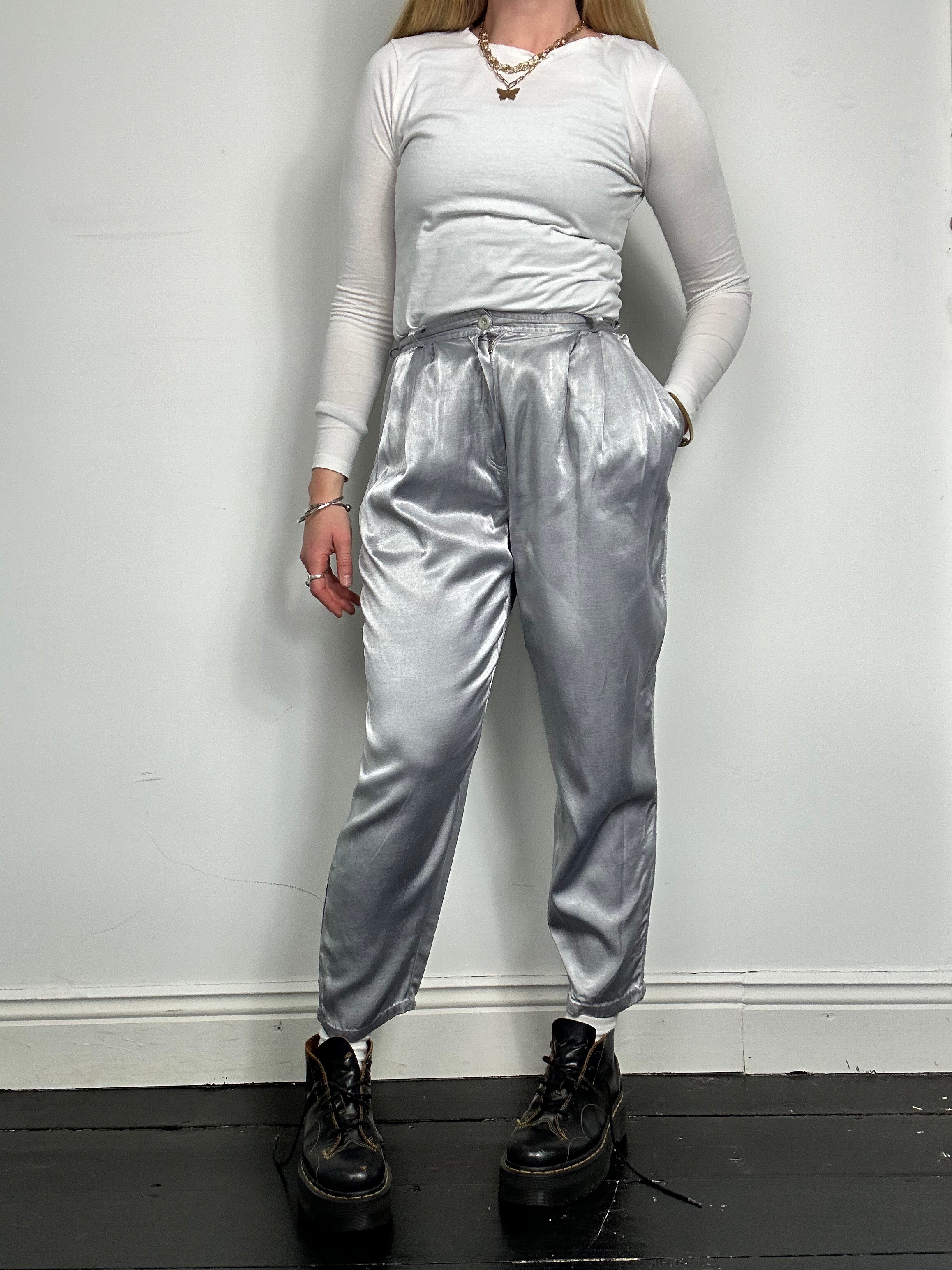 Silver High Waisted Pants Size 8