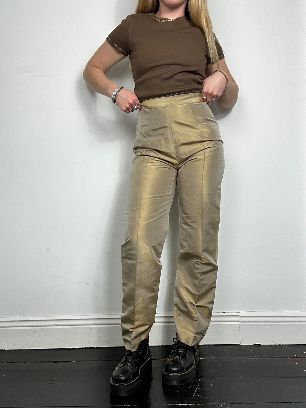 Silk Gold High Waisted Pants Size 8