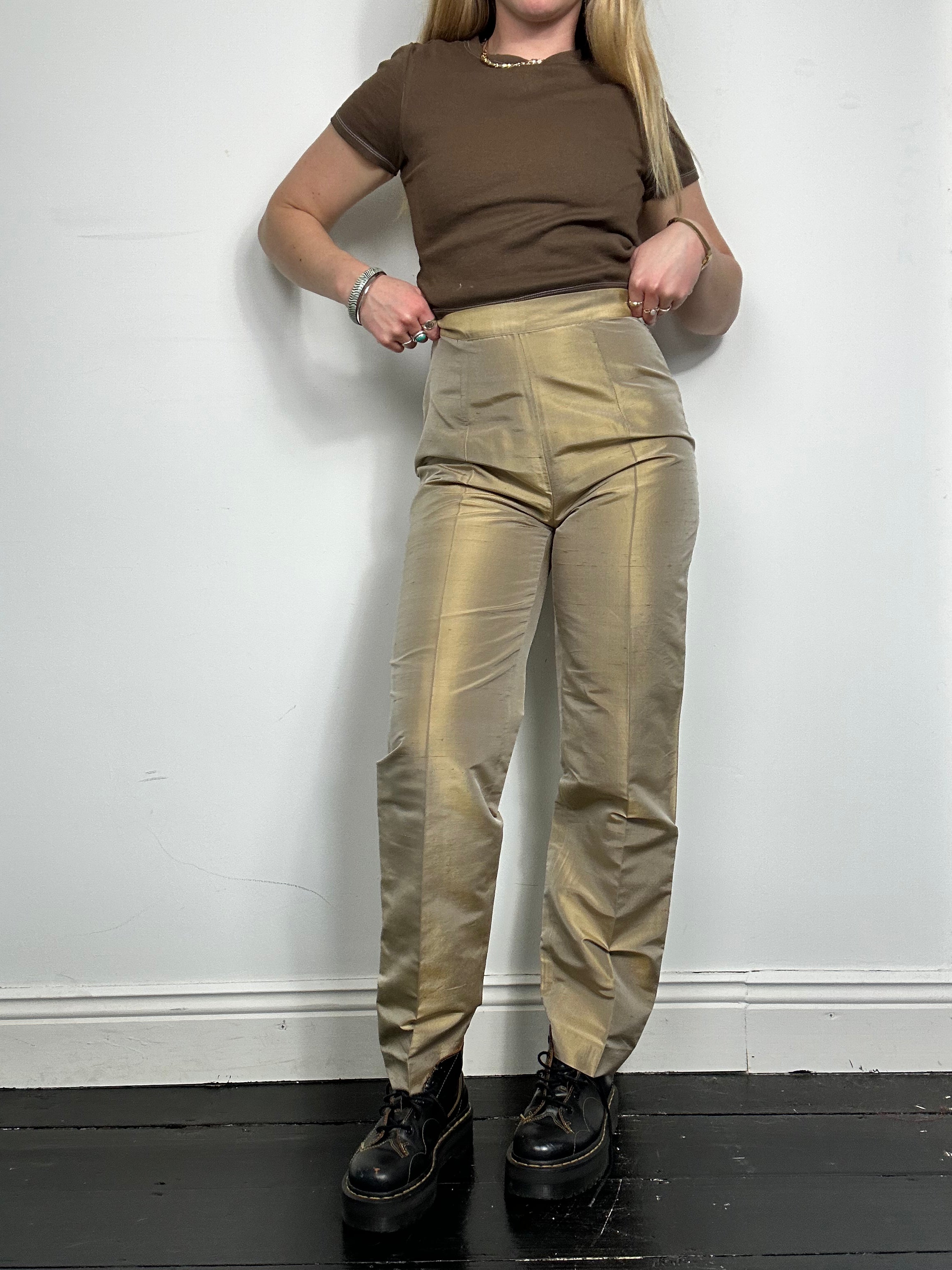 Silk Gold High Waisted Pants Size 8
